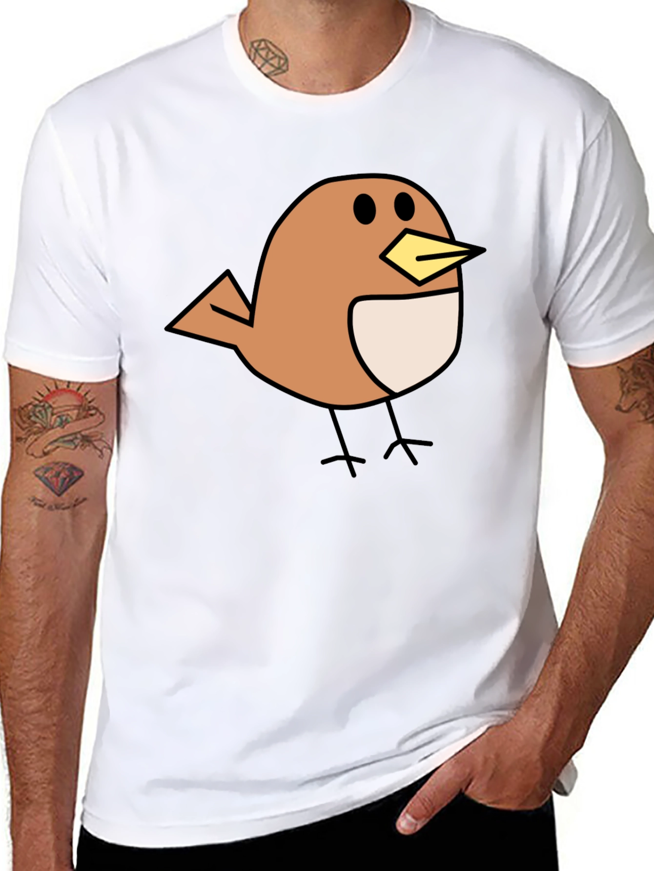 Cute Bird Graphic Black T-Shirt