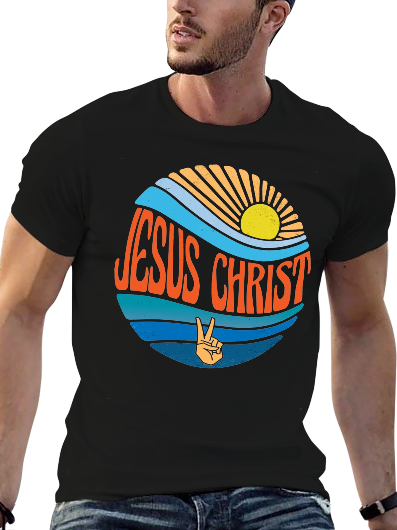 Jesus Christ Retro T-Shirt - Peace Sign