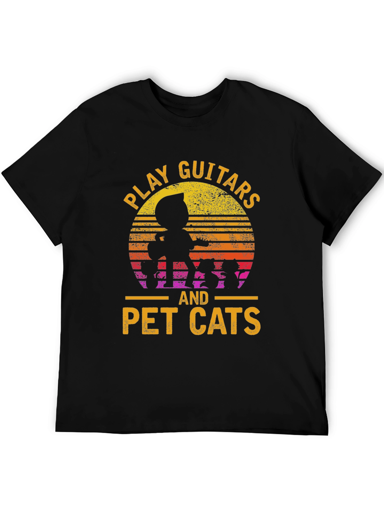 Play Guitars and Pet Cats Black T-Shirt