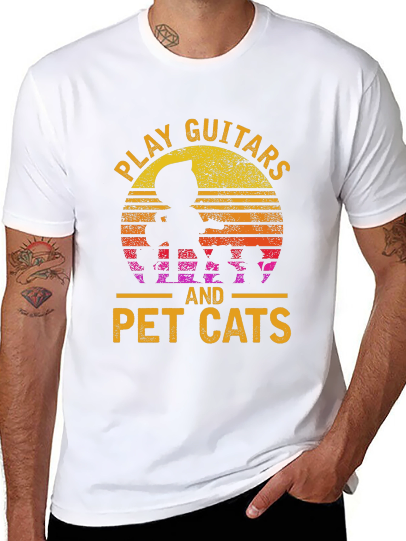 Play Guitars and Pet Cats Black T-Shirt