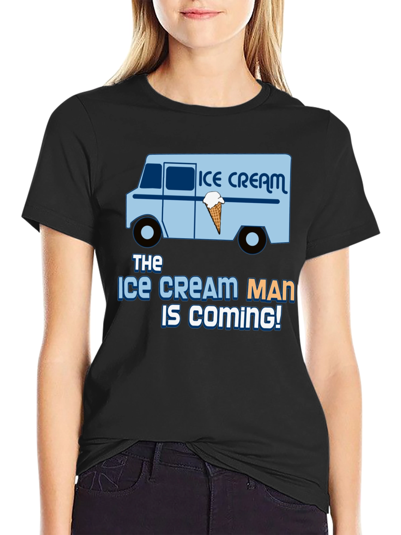 Ice Cream Man Is Coming Black T-Shirt