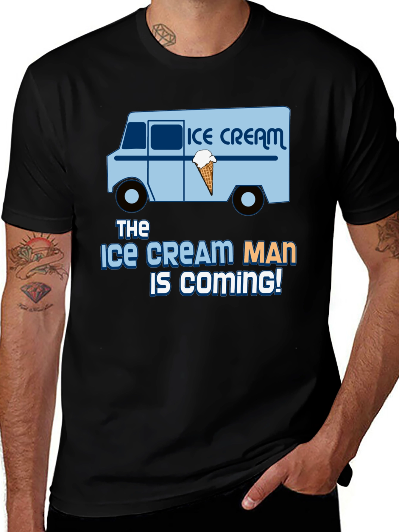 Ice Cream Man Is Coming Black T-Shirt