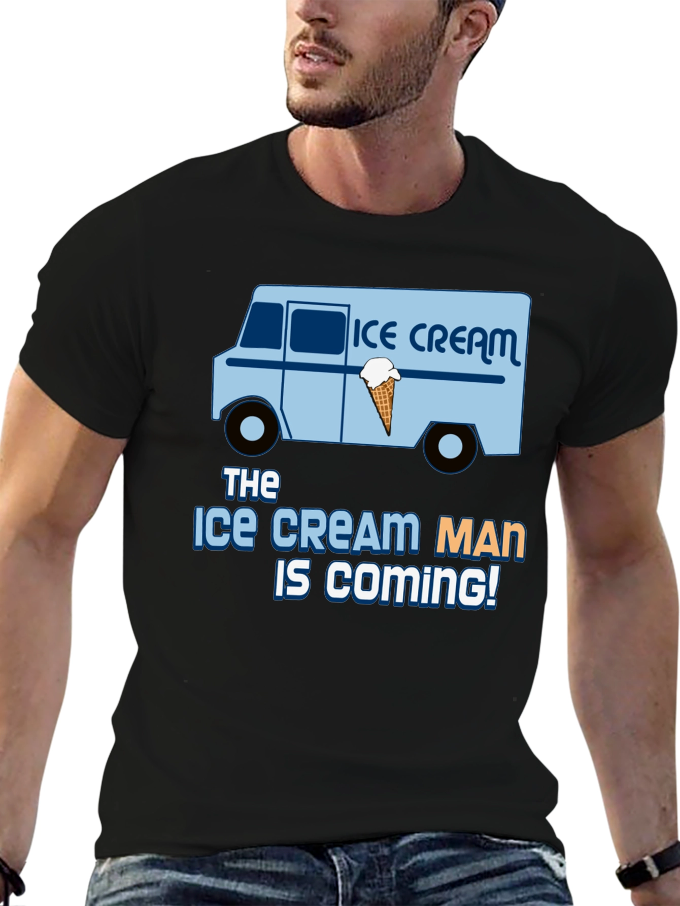 Ice Cream Man Is Coming Black T-Shirt