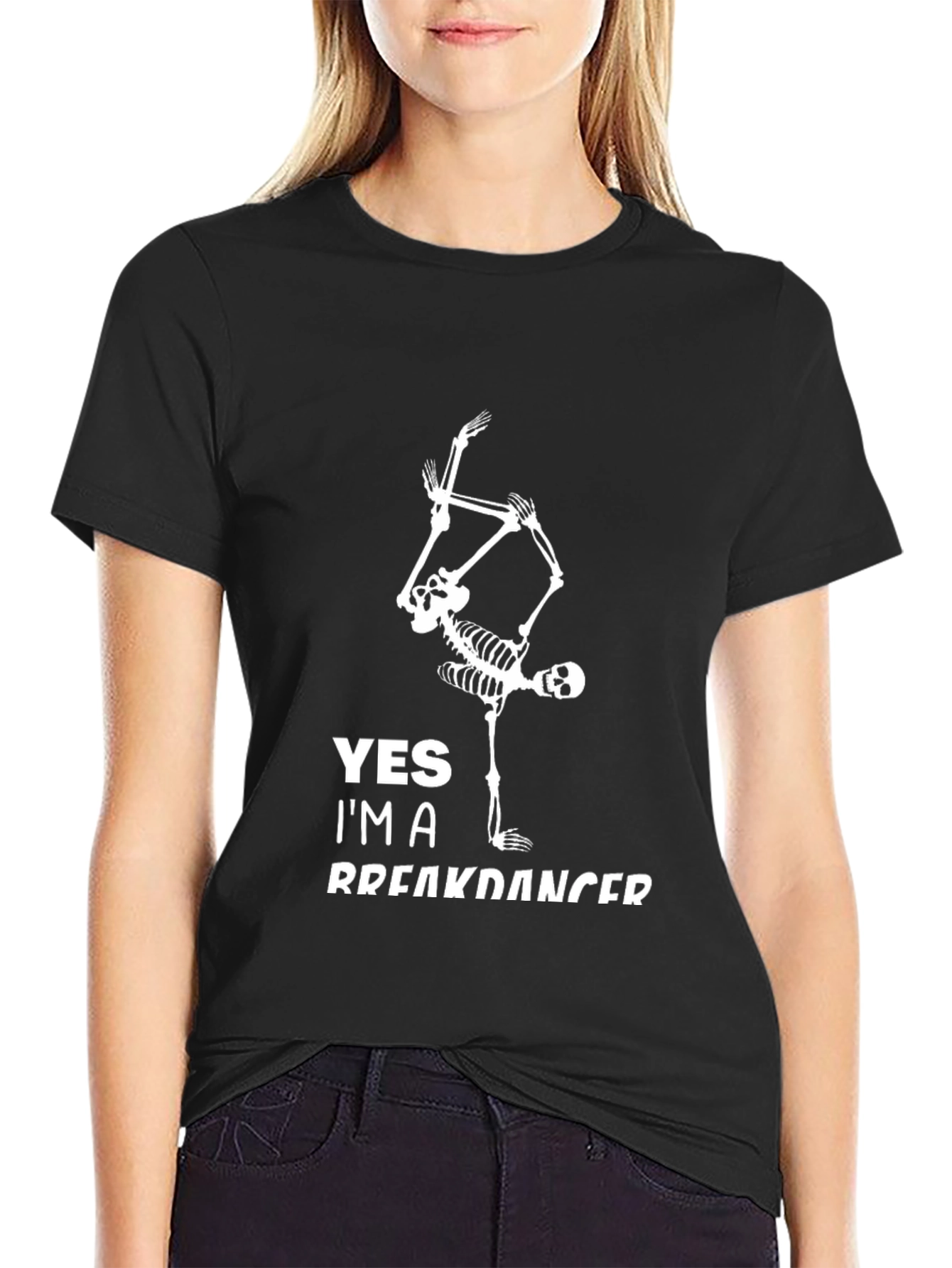 Skeleton Breakdancer Graphic Tee - Cool Black T-Shirt