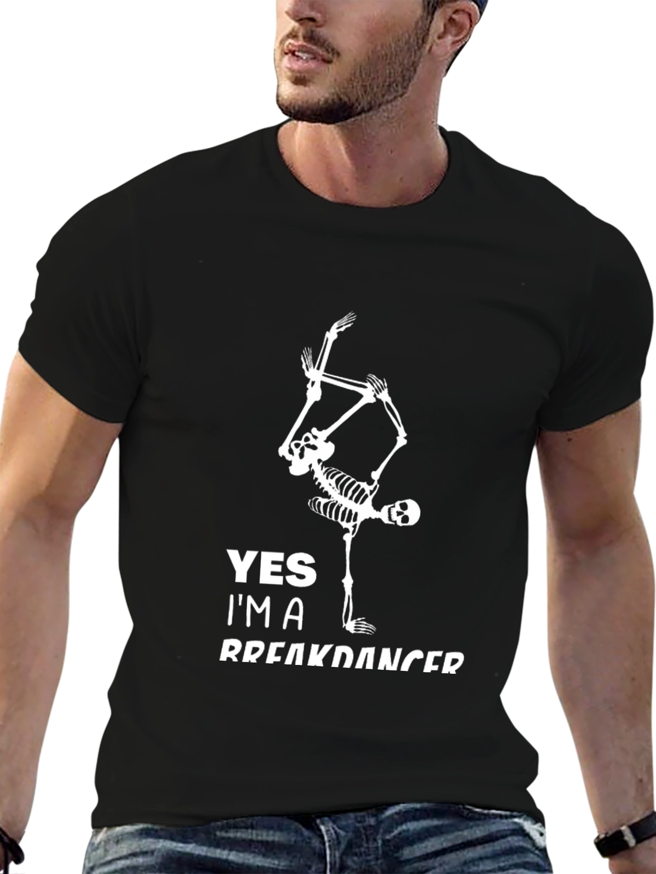 Skeleton Breakdancer Graphic Tee - Cool Black T-Shirt