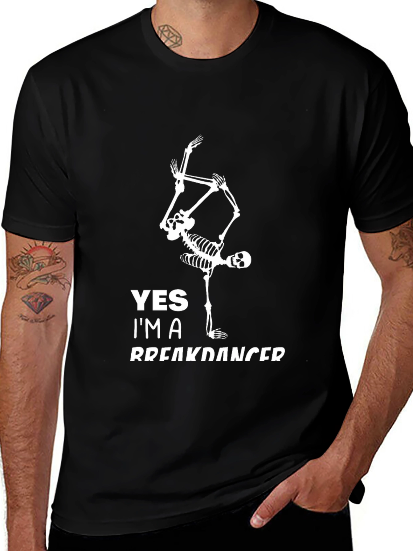 Skeleton Breakdancer Graphic Tee - Cool Black T-Shirt