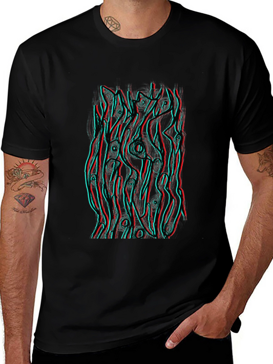 Abstract 3D Style Graphic Tee - Black