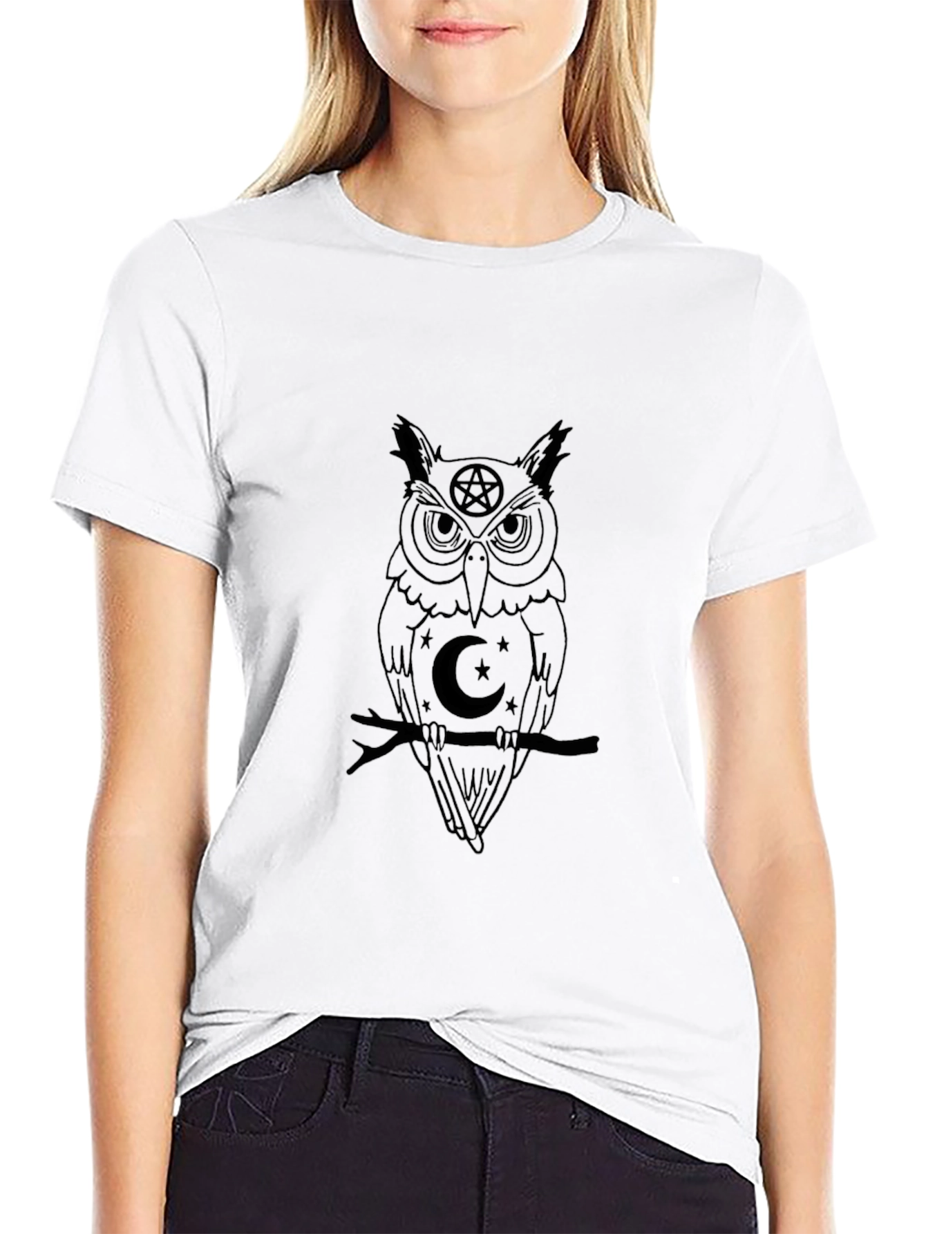 Mystic Owl Graphic Tee - Black Cotton T-Shirt
