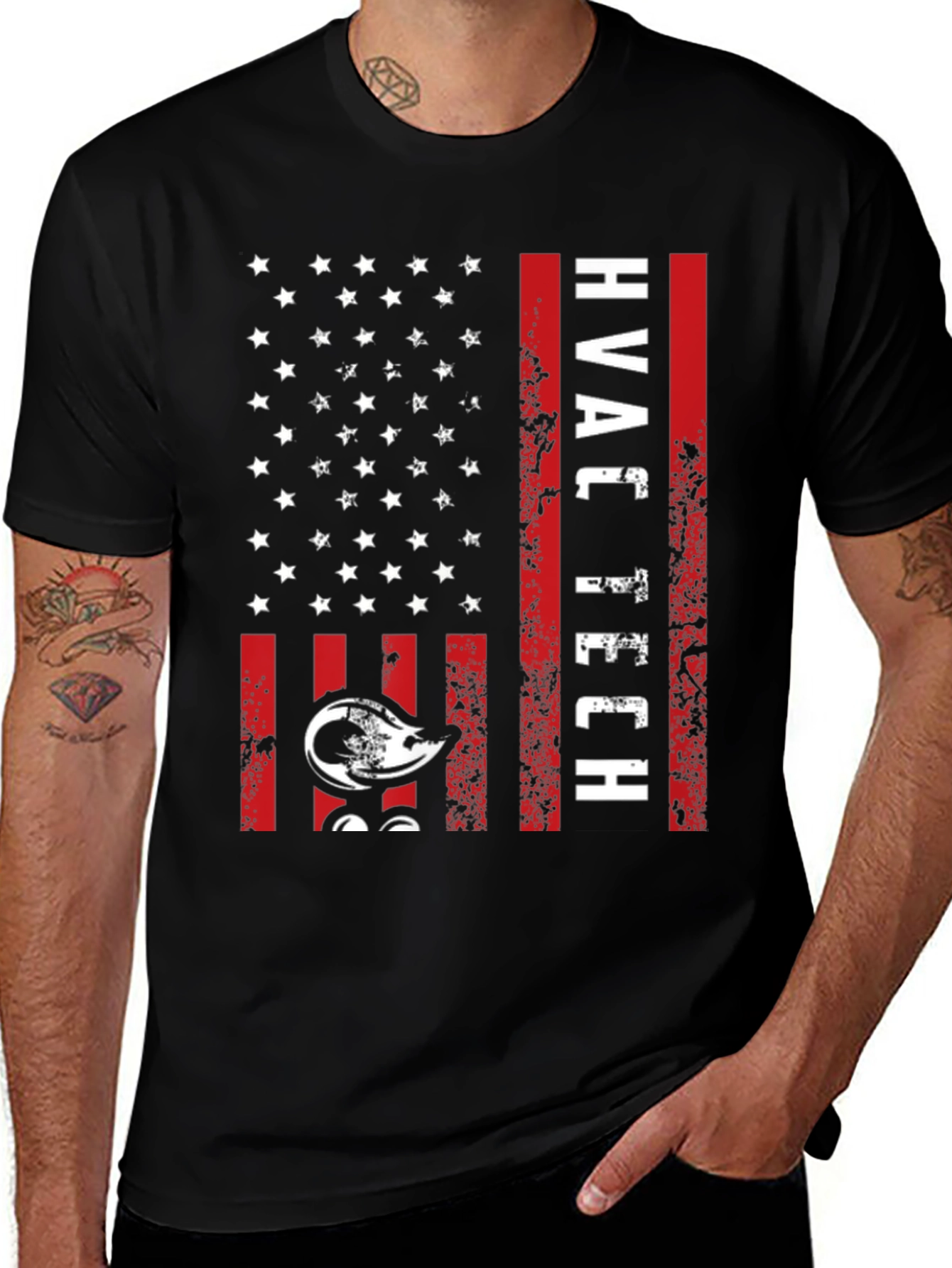 HVAC Tech American Flag Graphic T-Shirt