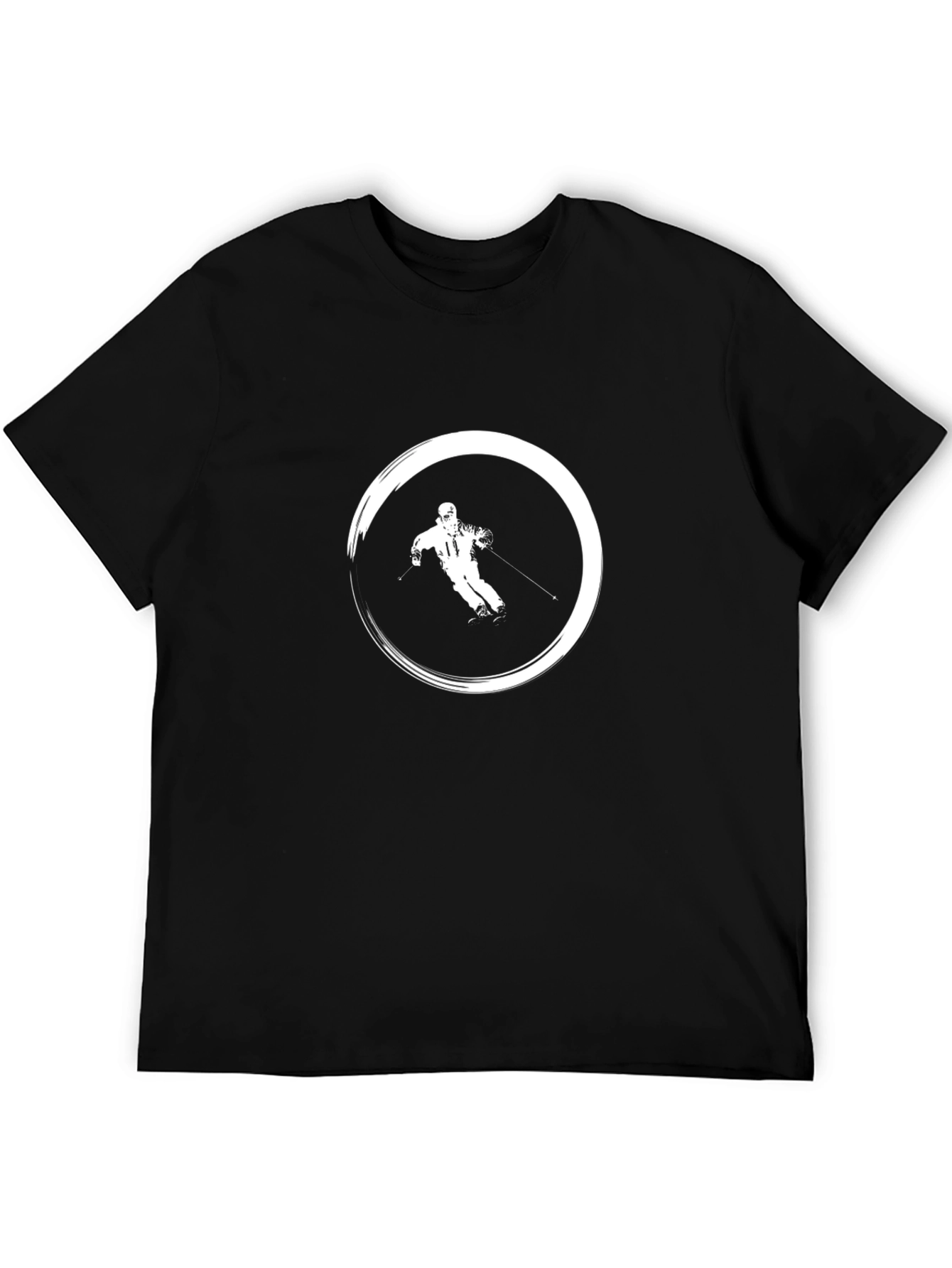 Black T-Shirt with Skiing Graphic