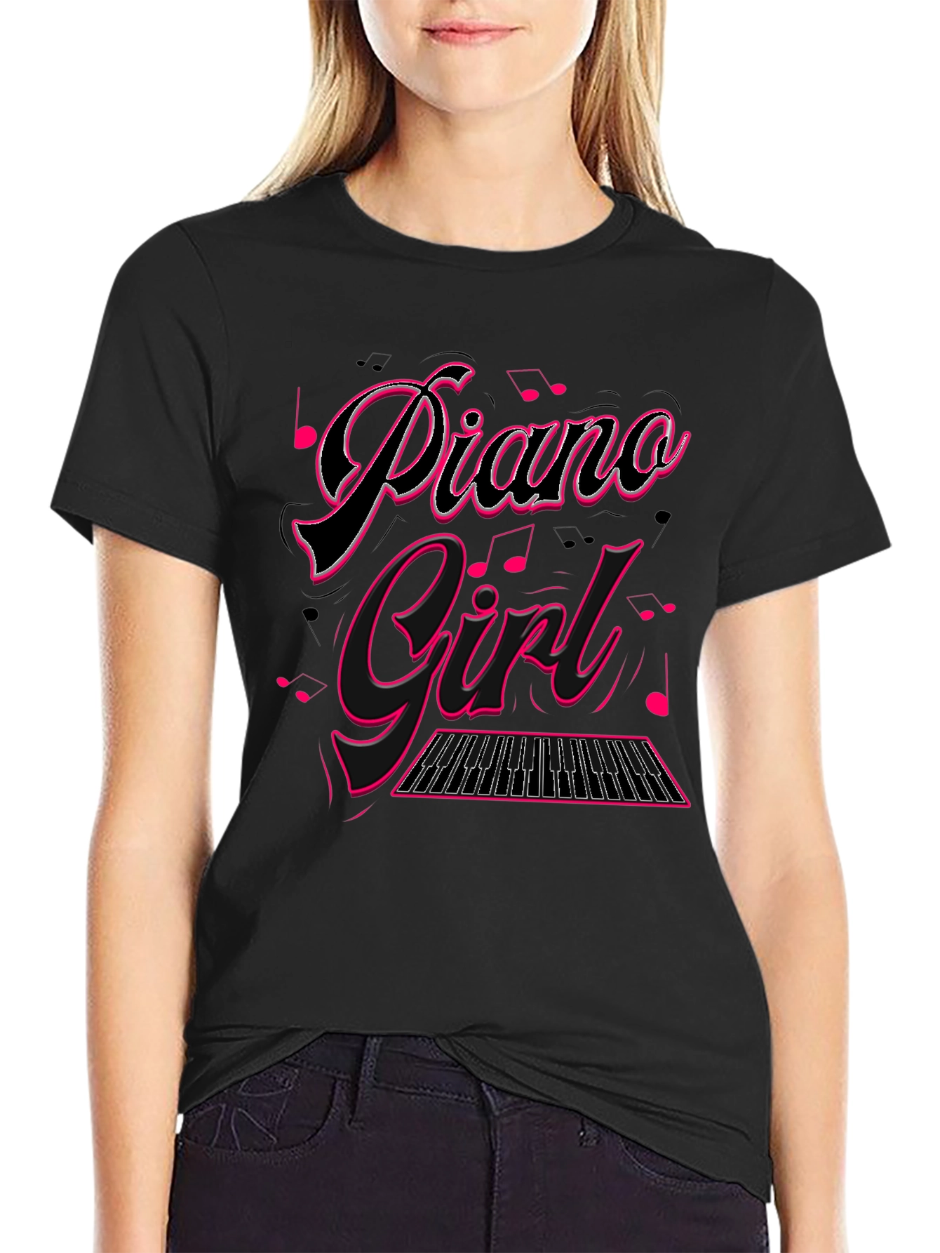Piano Girl Black Graphic Tee