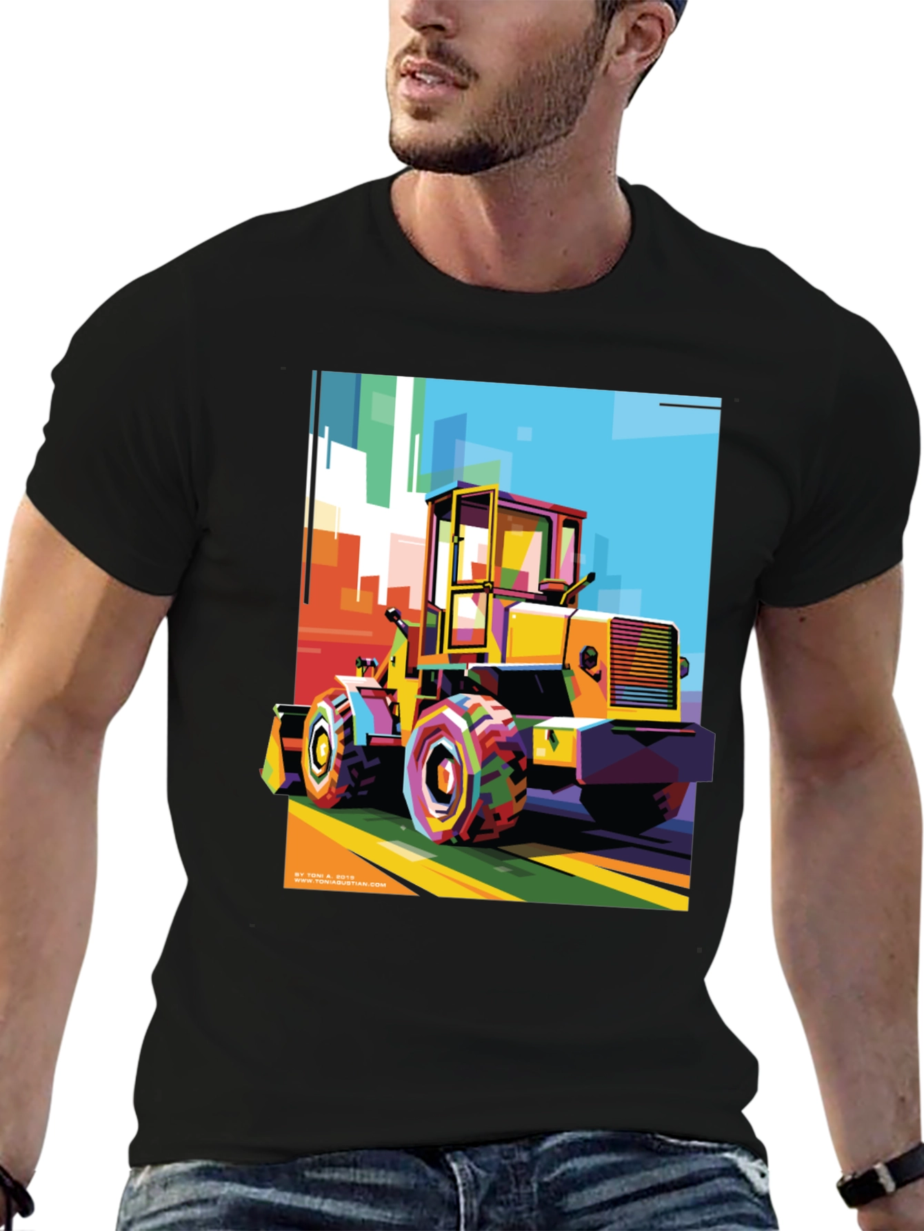 Bold Graphic Print T-Shirt - Construction Loader Art