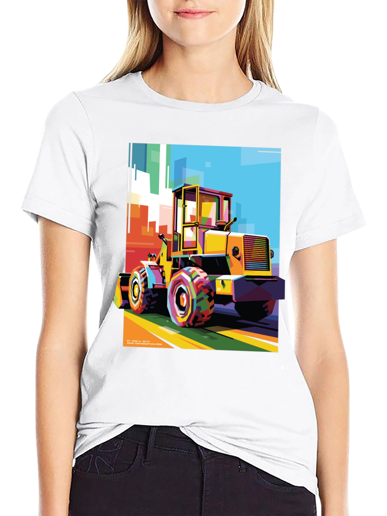 Bold Graphic Print T-Shirt - Construction Loader Art