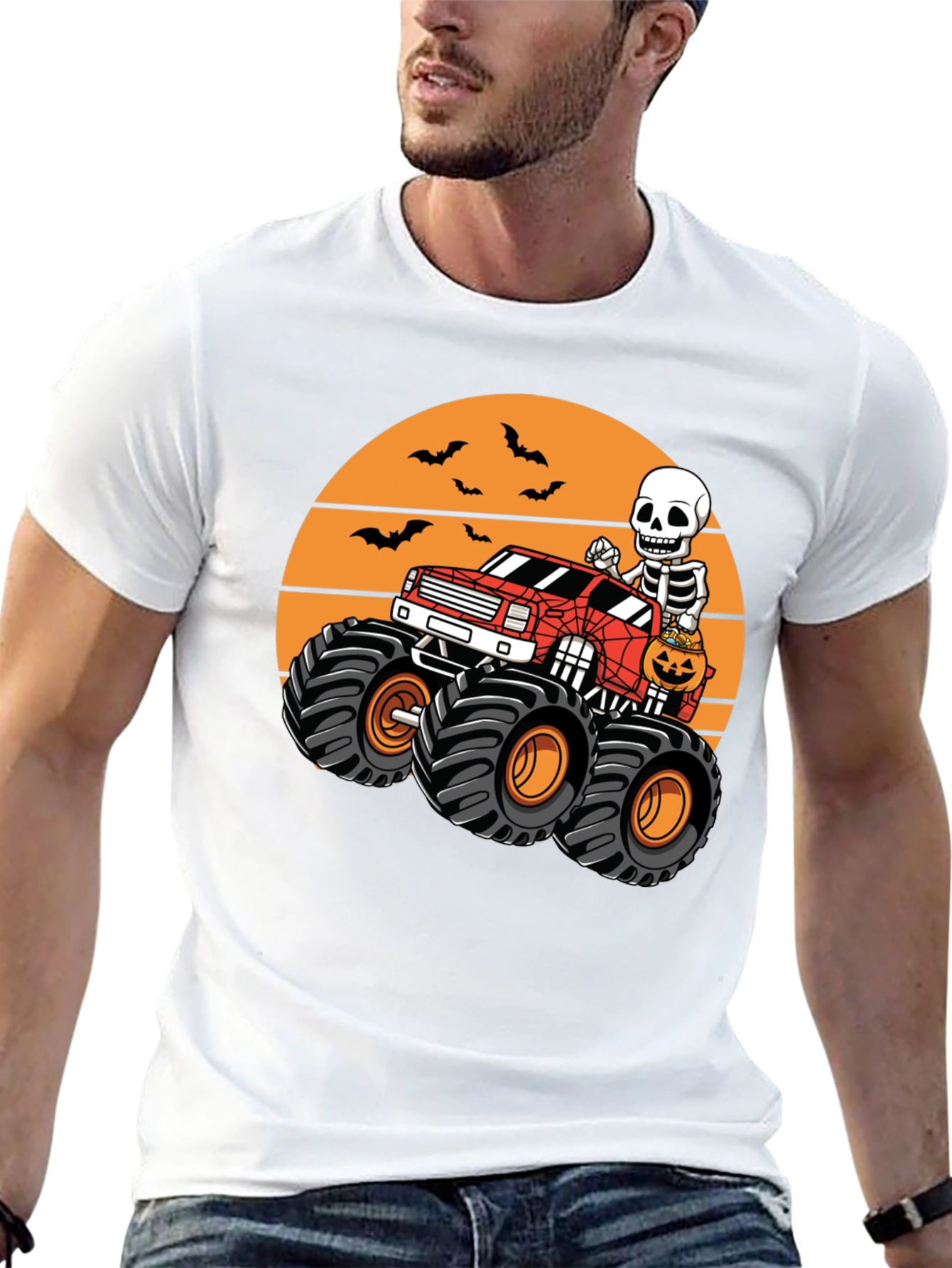 Halloween Monster Truck Skeleton T-Shirt