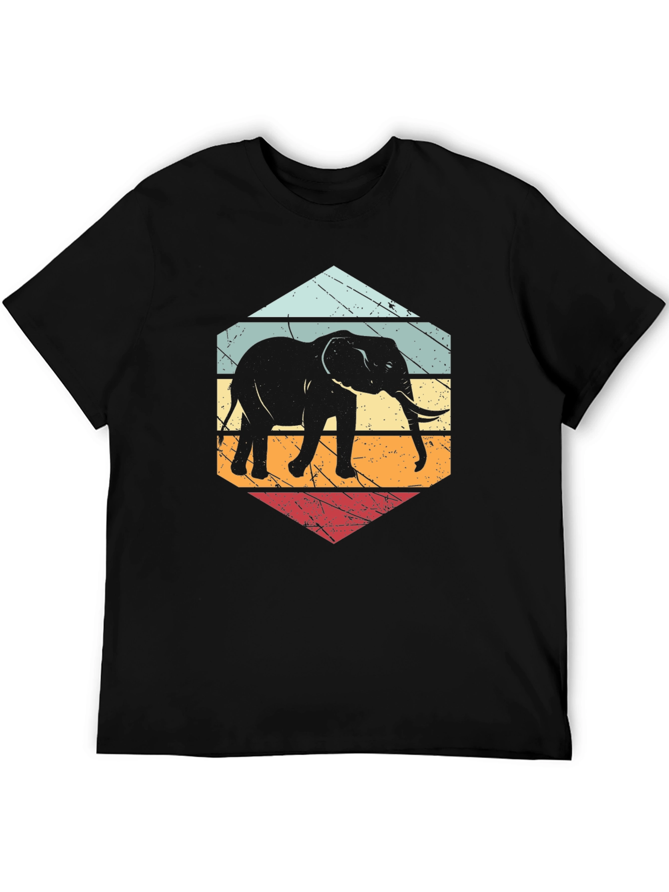 Retro Elephant T-Shirt Black Cotton Blend Tee