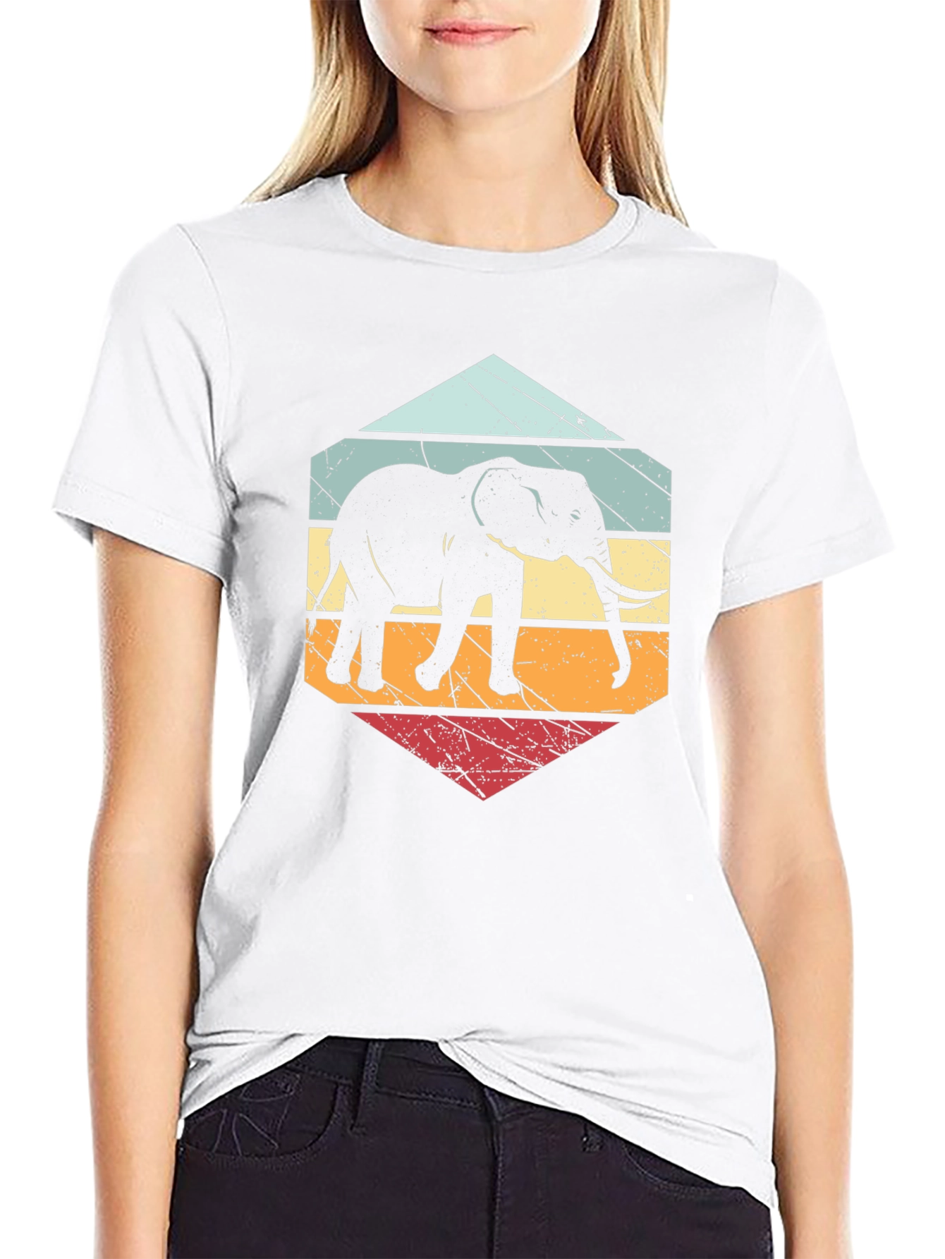 Retro Elephant T-Shirt Black Cotton Blend Tee