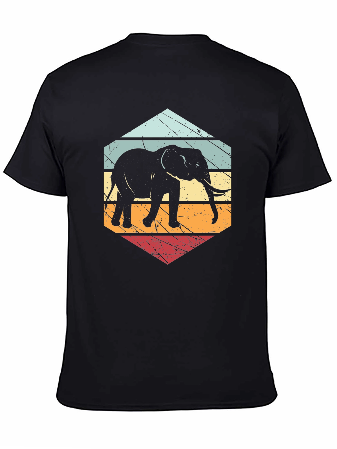 Retro Elephant T-Shirt Black Cotton Blend Tee