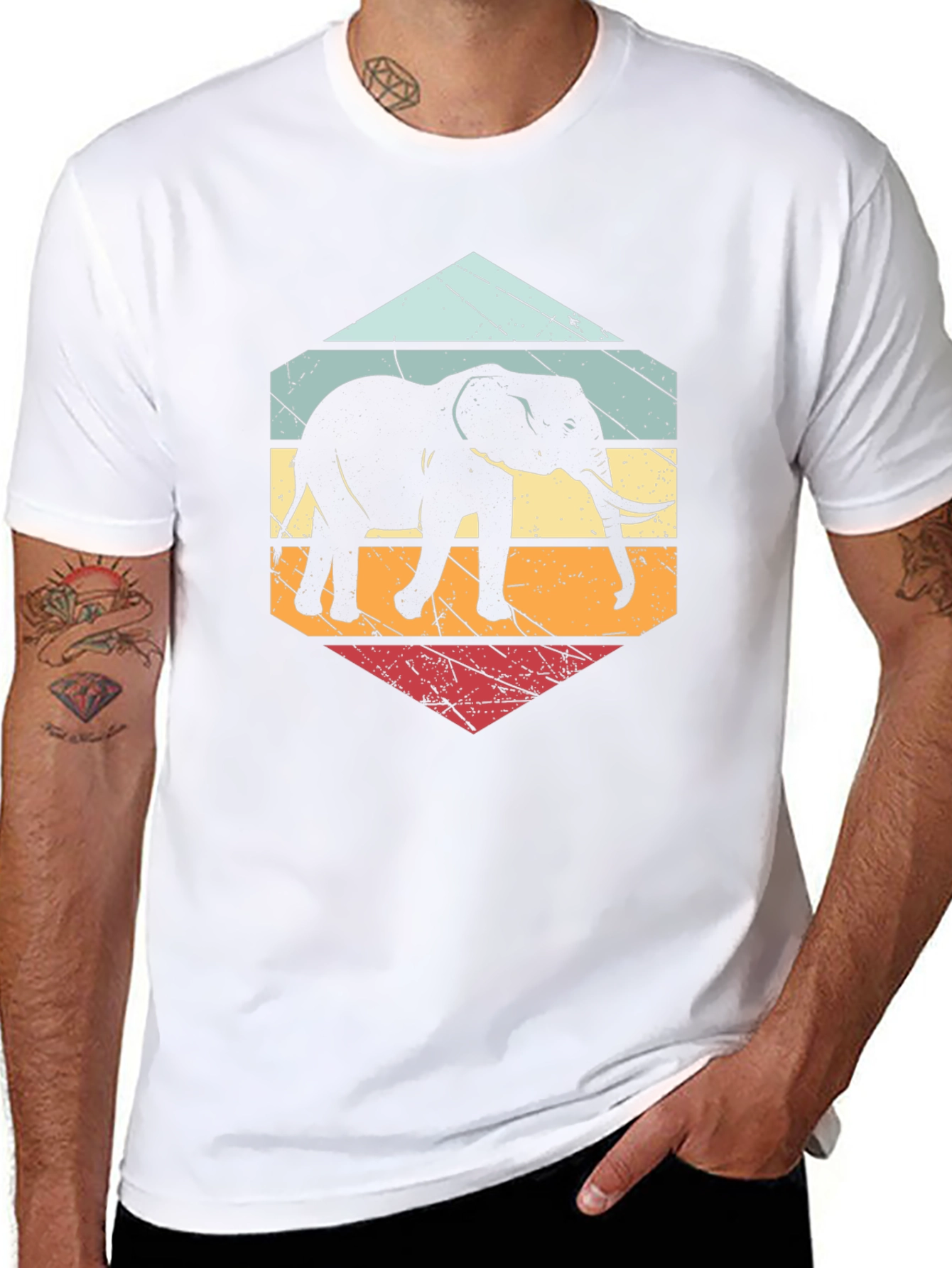 Retro Elephant T-Shirt Black Cotton Blend Tee