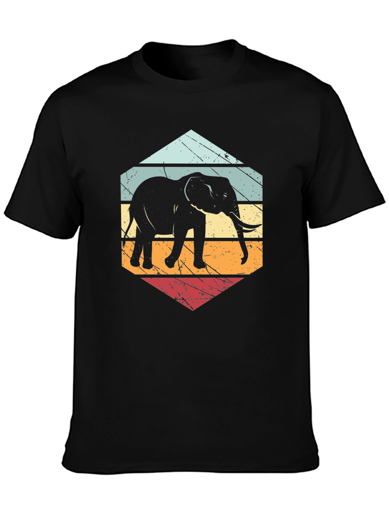 Retro Elephant T-Shirt Black Cotton Blend Tee