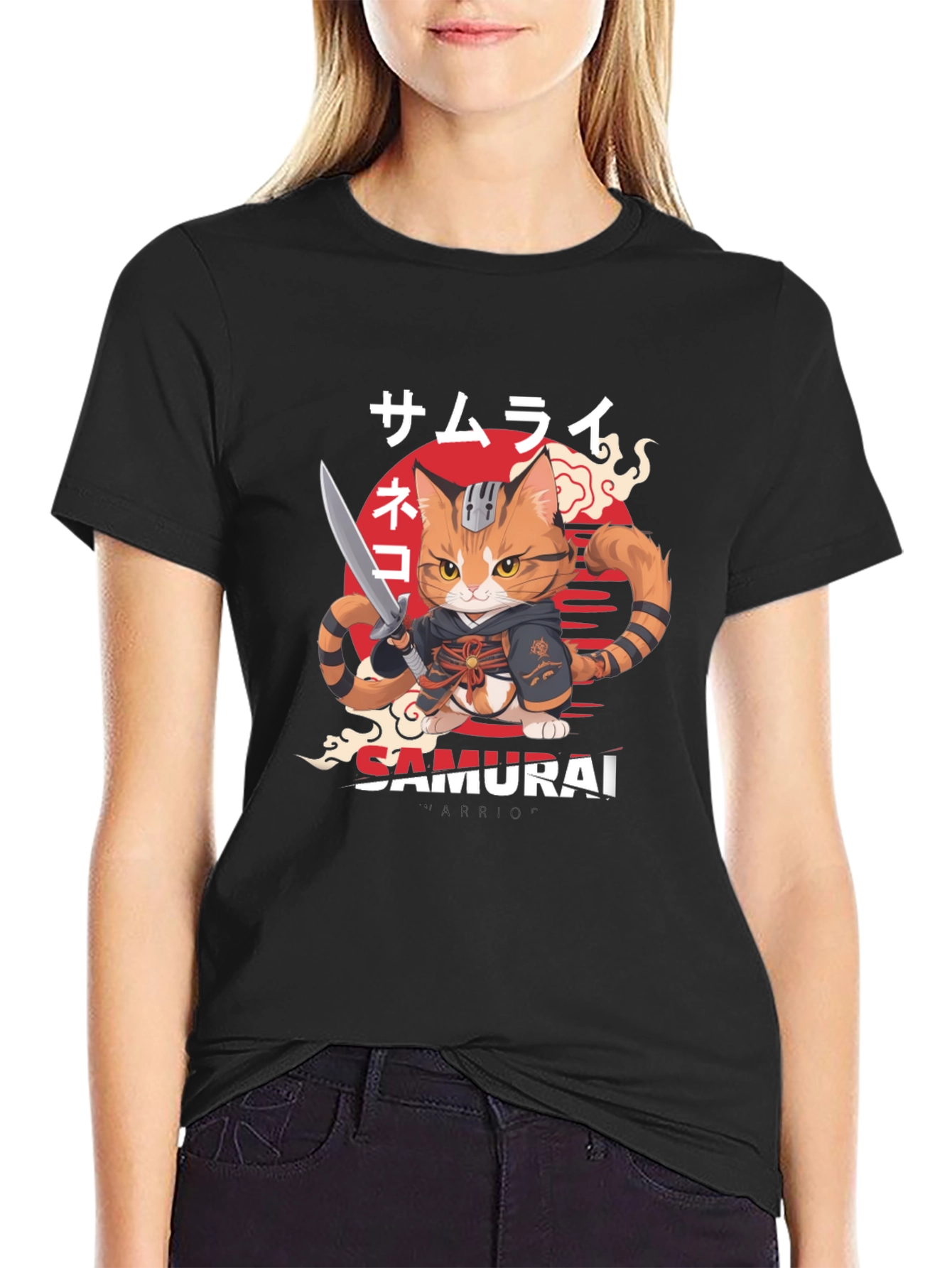 Samurai Cat Warrior Graphic T-Shirt