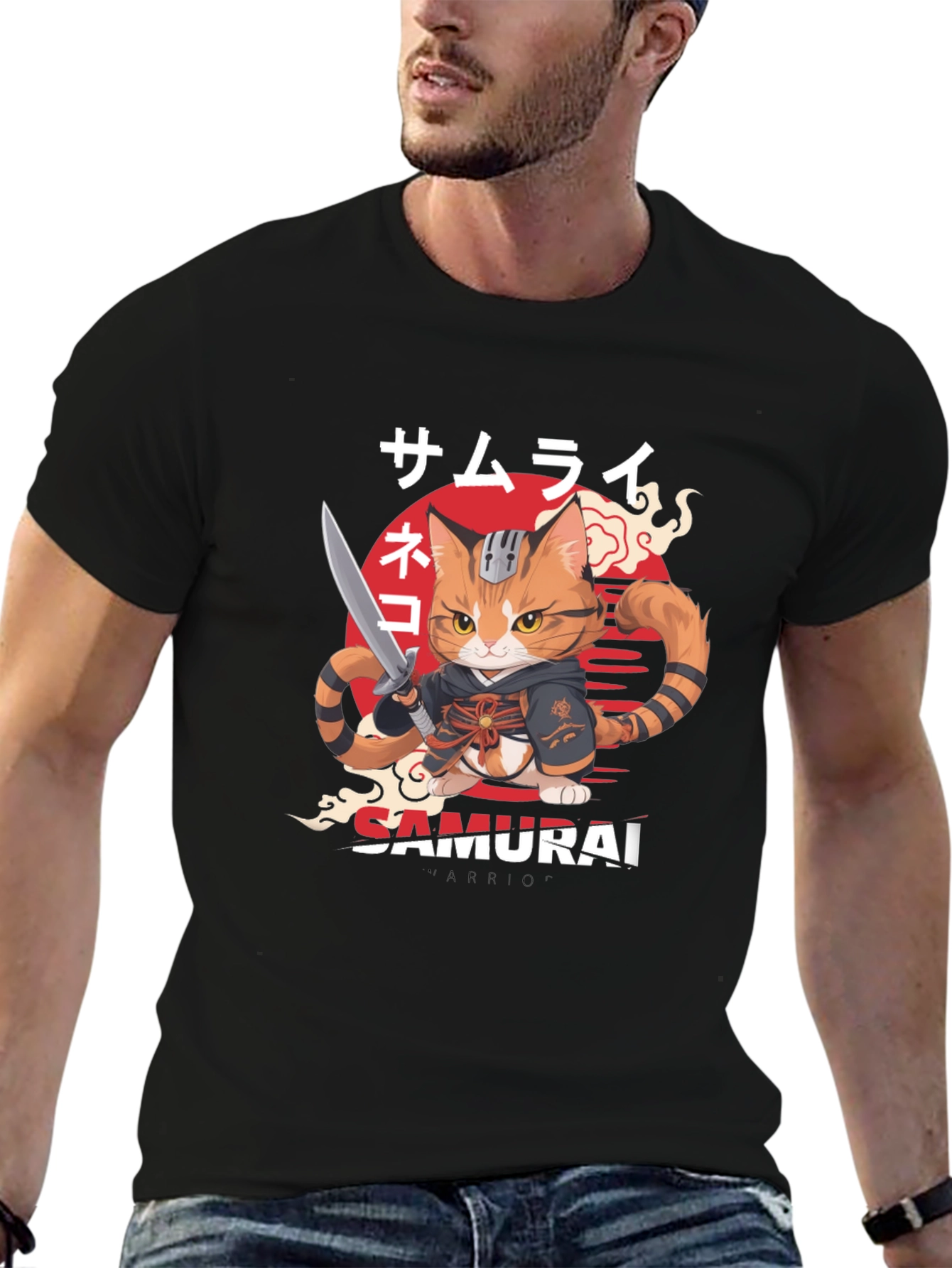 Samurai Cat Warrior Graphic T-Shirt