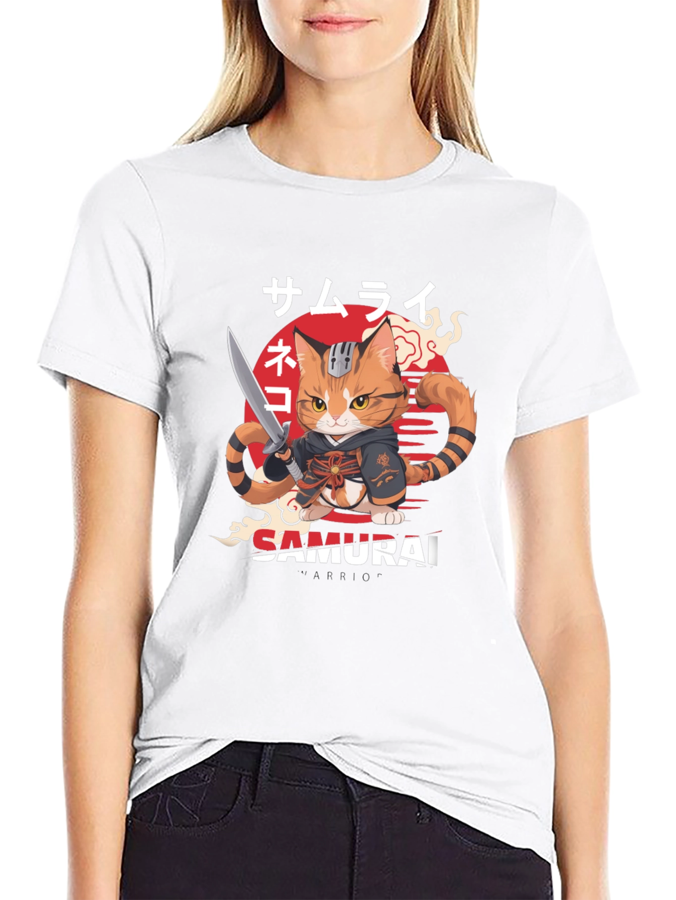 Samurai Cat Warrior Graphic T-Shirt