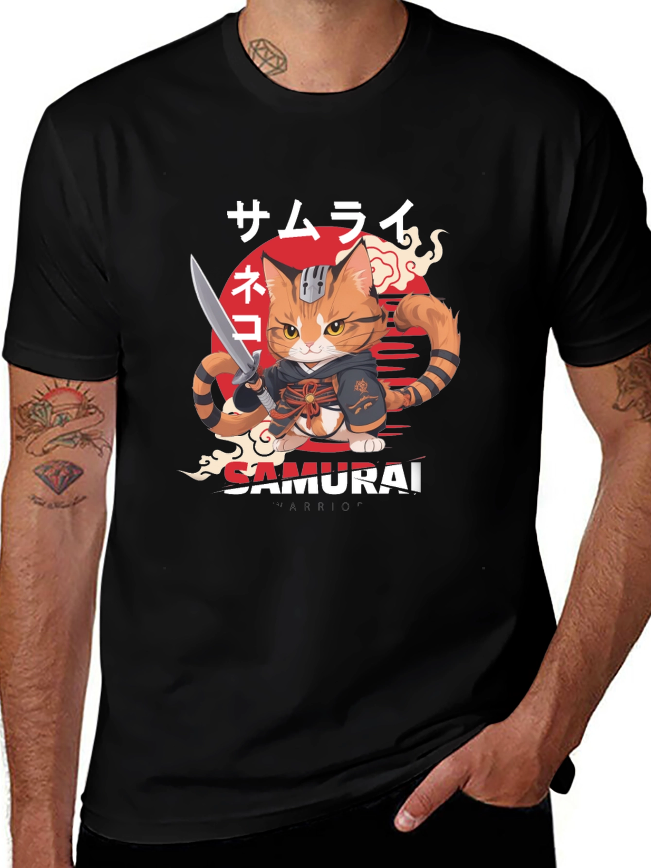 Samurai Cat Warrior Graphic T-Shirt