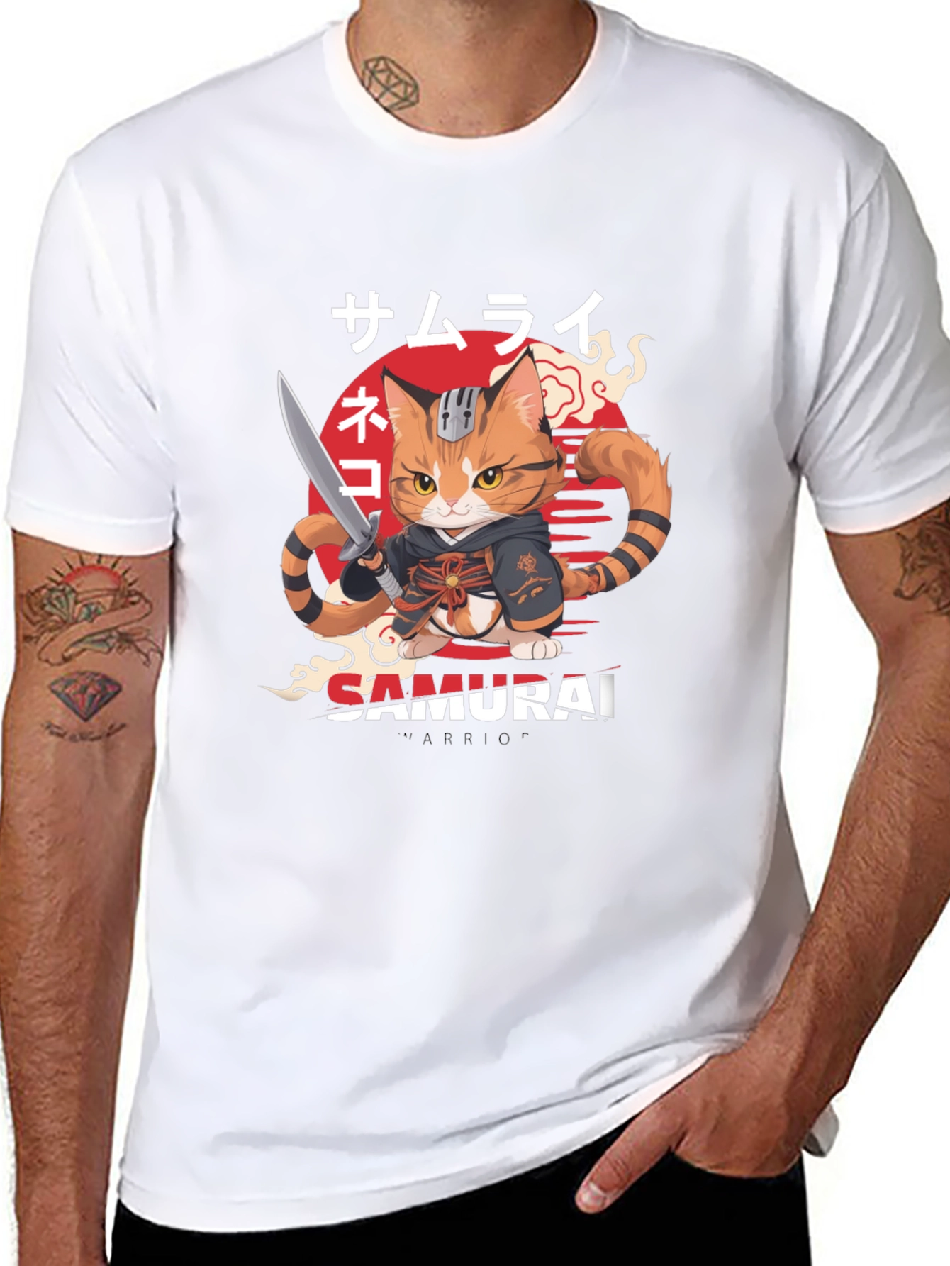 Samurai Cat Warrior Graphic T-Shirt