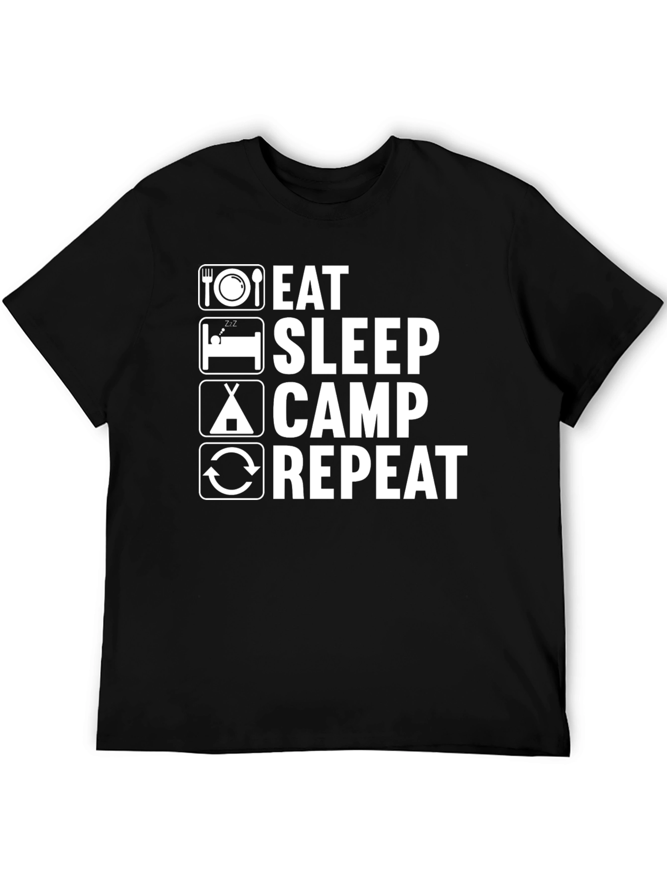Eat Sleep Camp Repeat T-Shirt - Black Camping Tee
