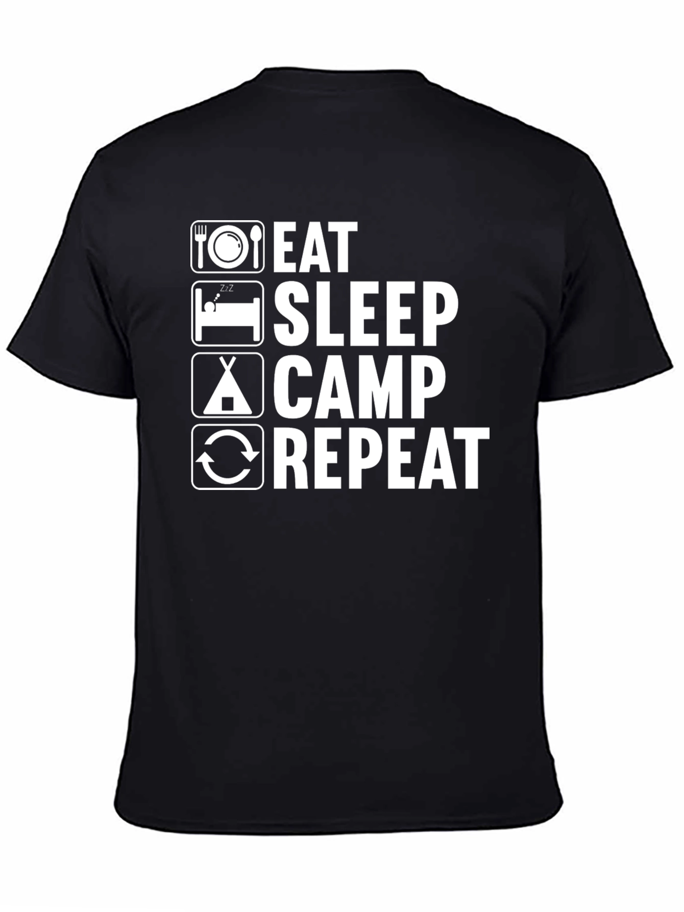 Eat Sleep Camp Repeat T-Shirt - Black Camping Tee