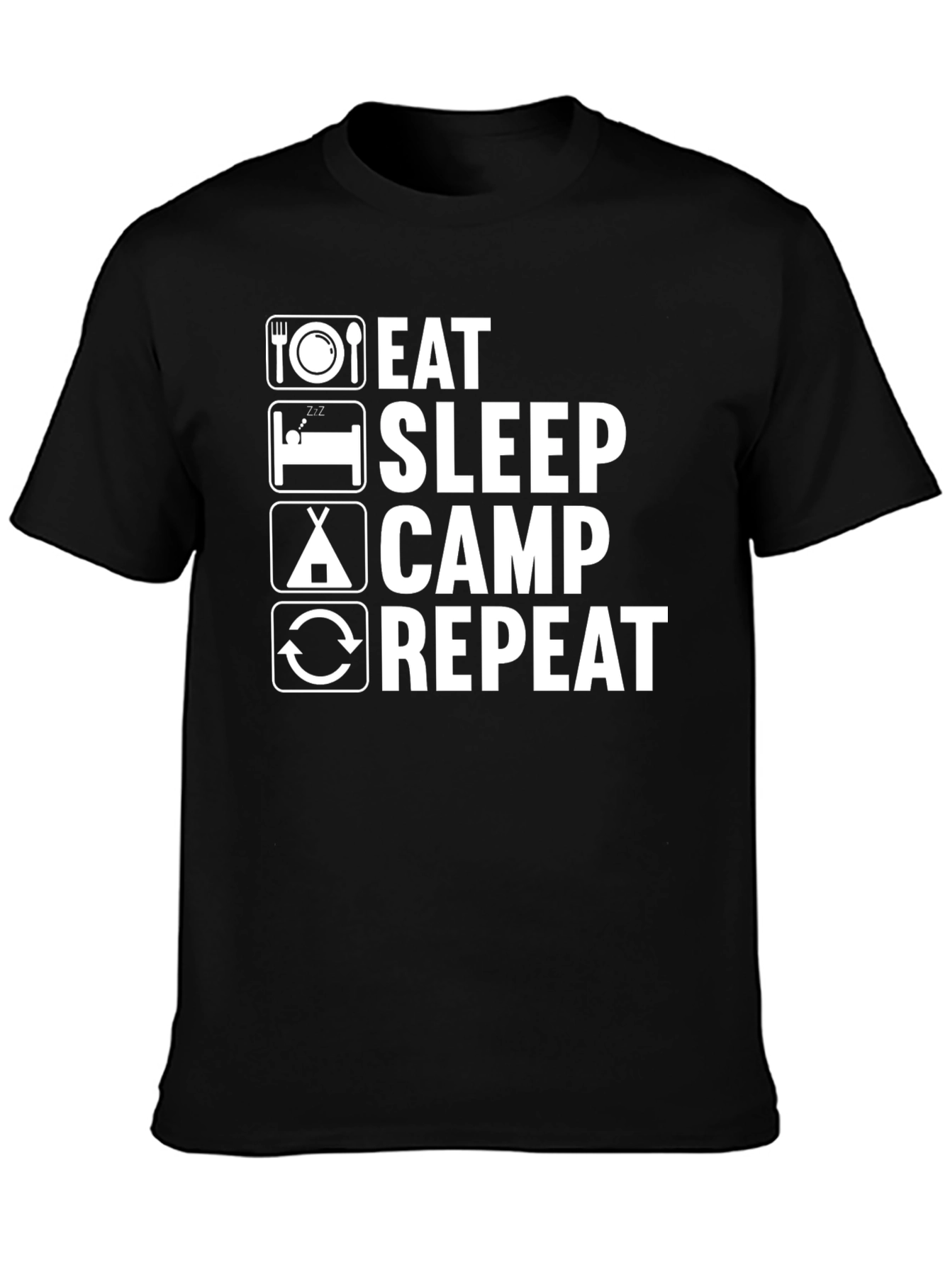 Eat Sleep Camp Repeat T-Shirt - Black Camping Tee