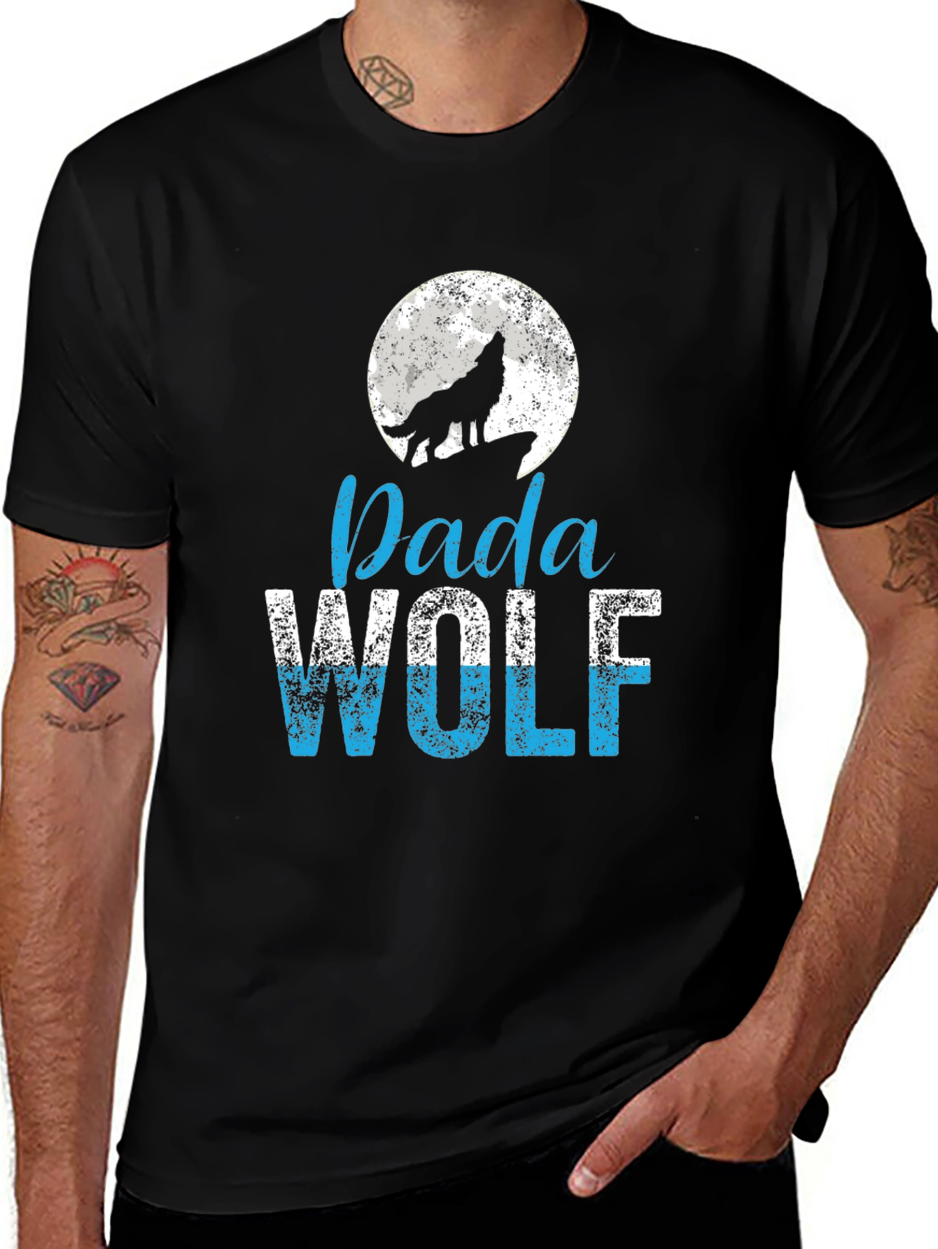 Dada Wolf T-Shirt - Moon Howling Wolf Design