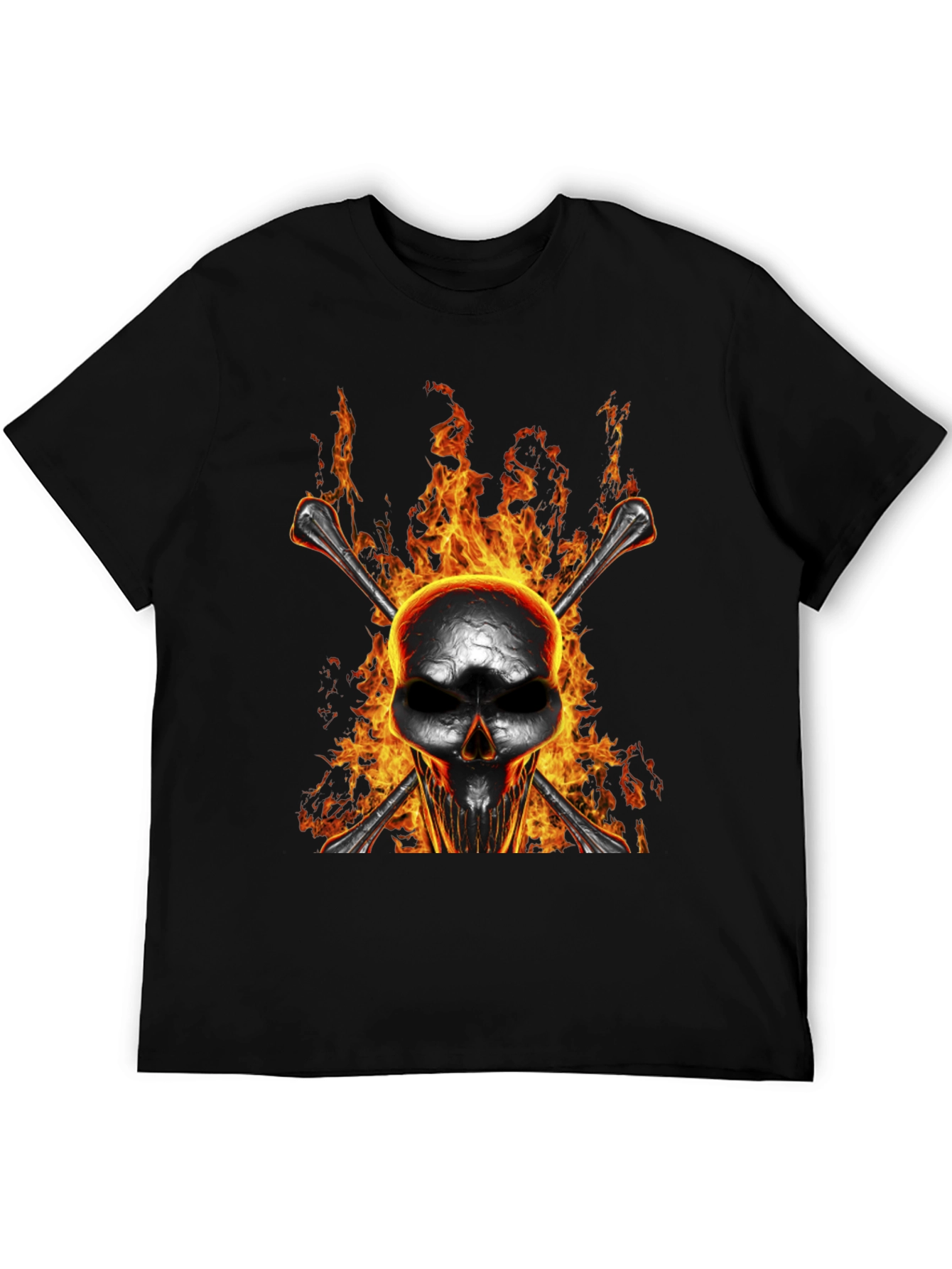 Flaming Skull Bones Graphic T-Shirt