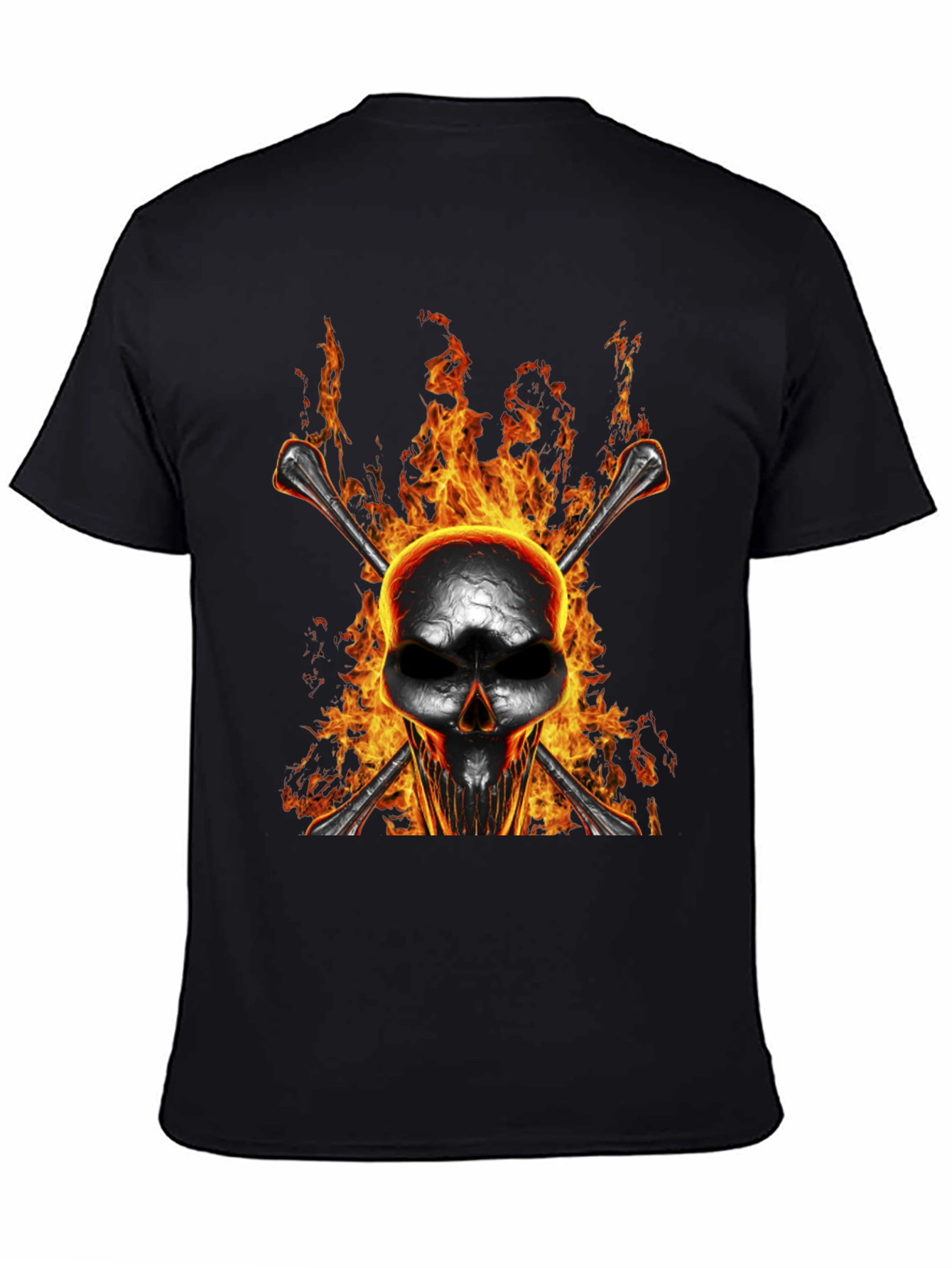 Flaming Skull Bones Graphic T-Shirt