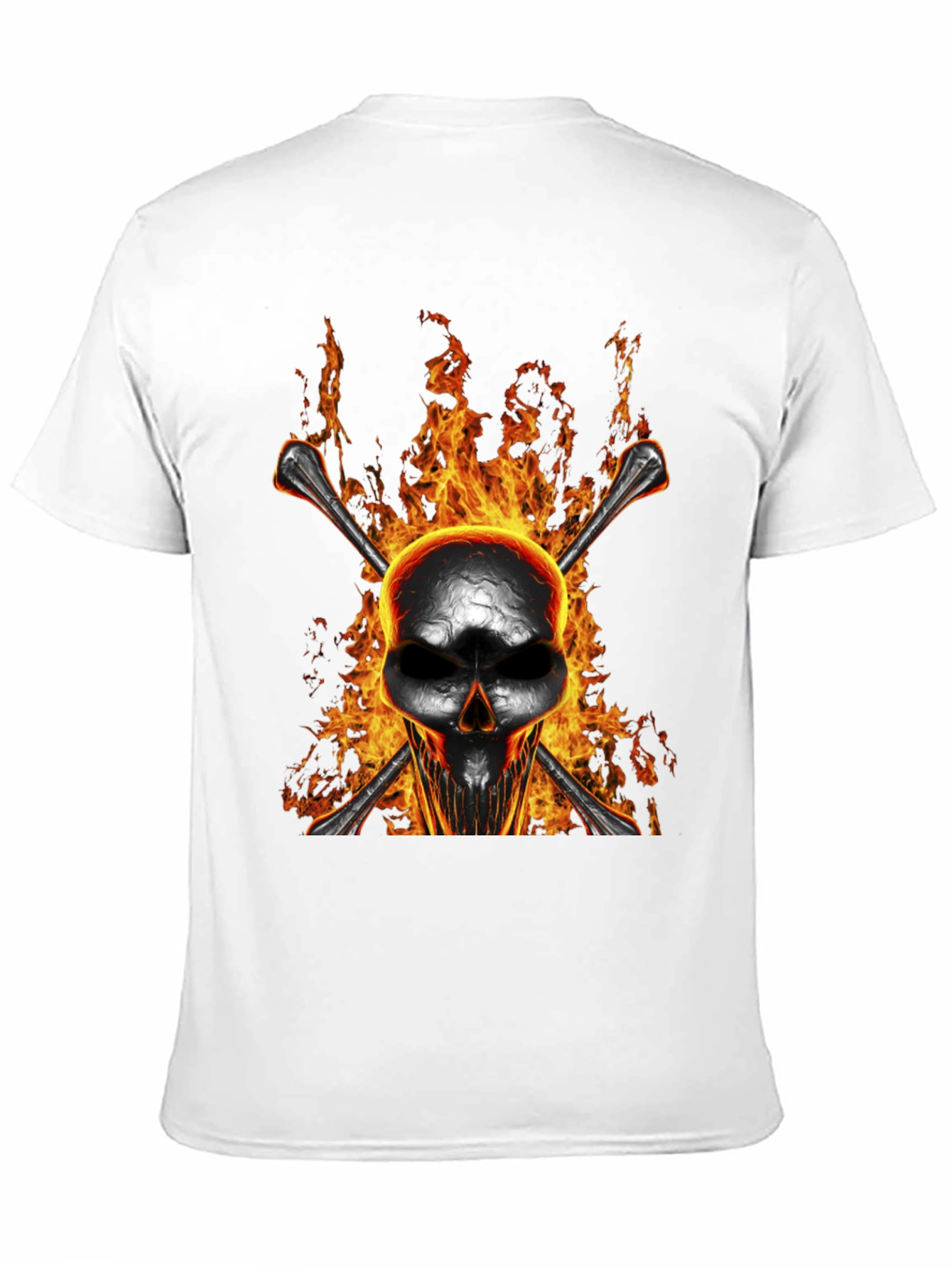 Flaming Skull Bones Graphic T-Shirt