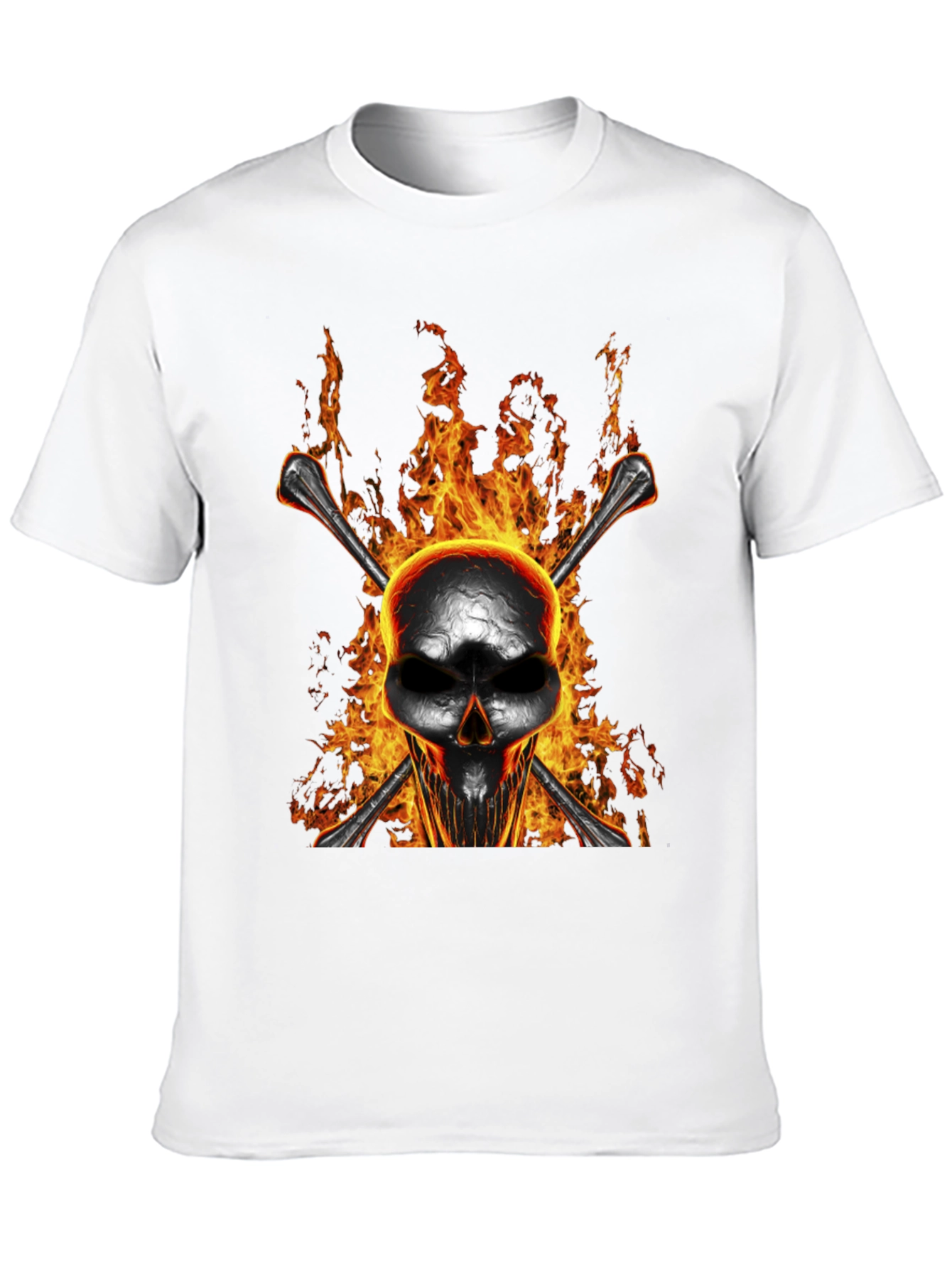 Flaming Skull Bones Graphic T-Shirt