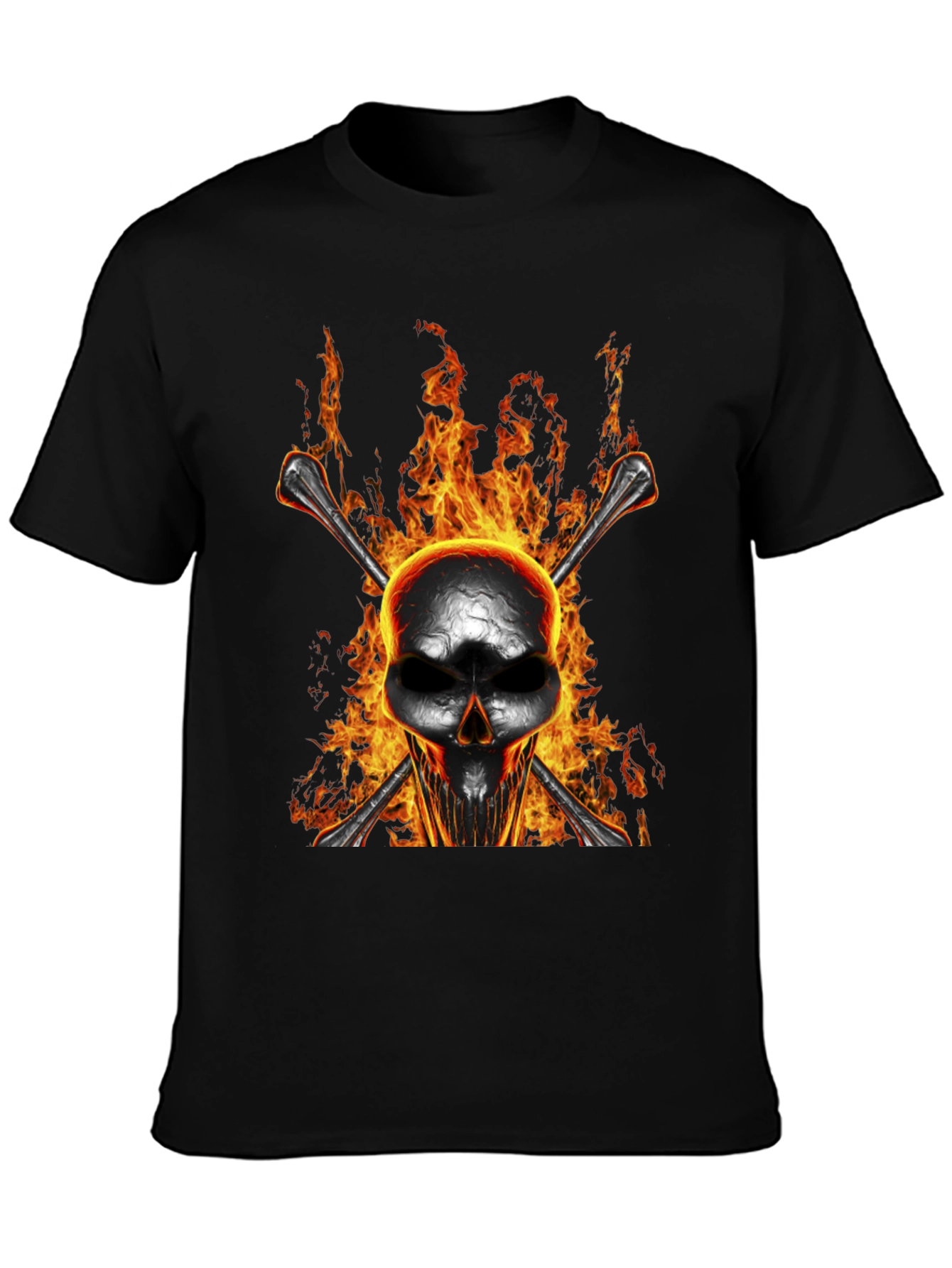Flaming Skull Bones Graphic T-Shirt