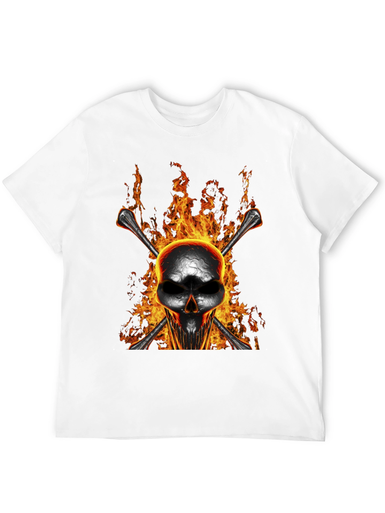 Flaming Skull Bones Graphic T-Shirt