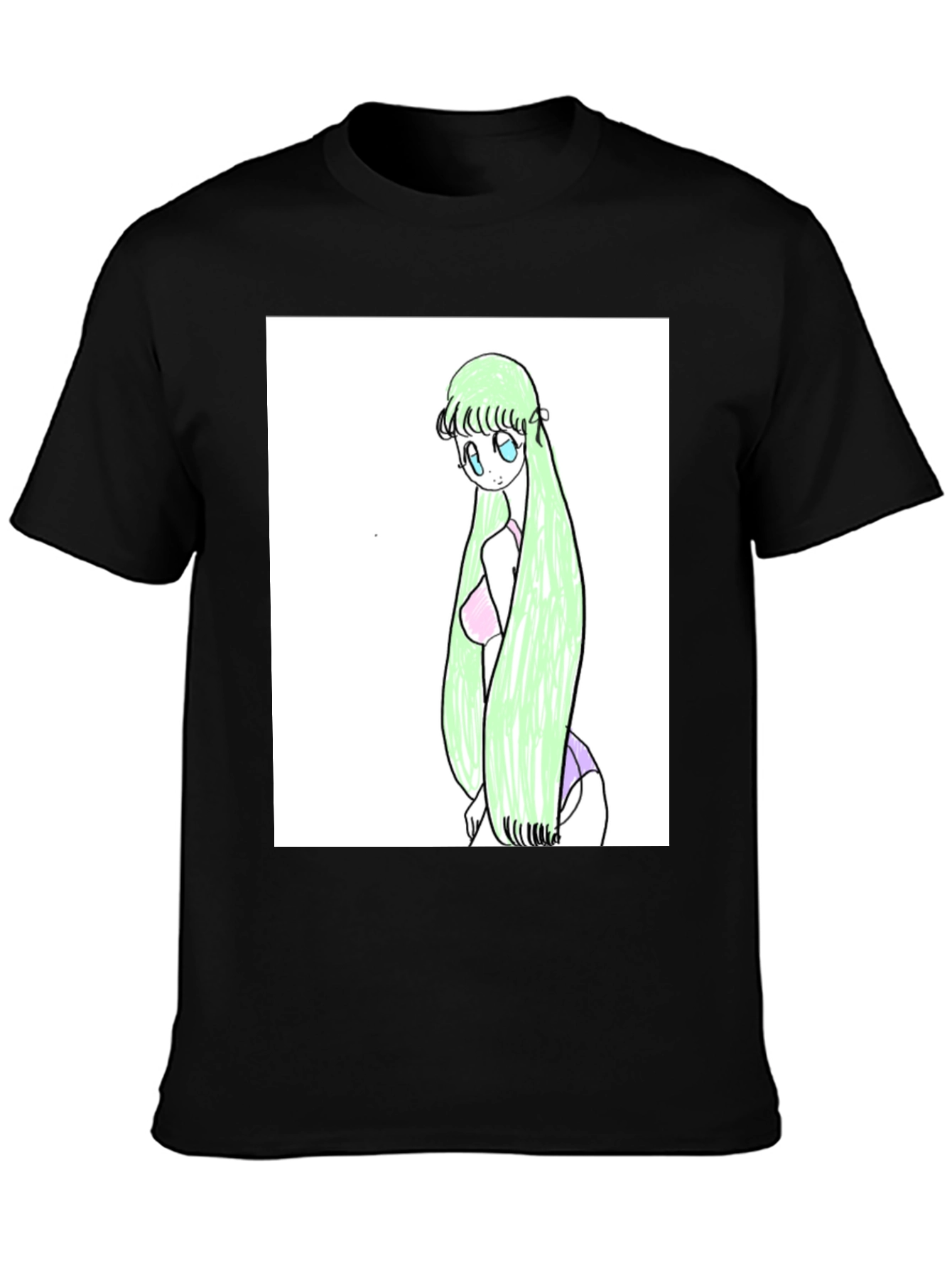 Anime Girl Graphic Tee - Black Cotton T-Shirt