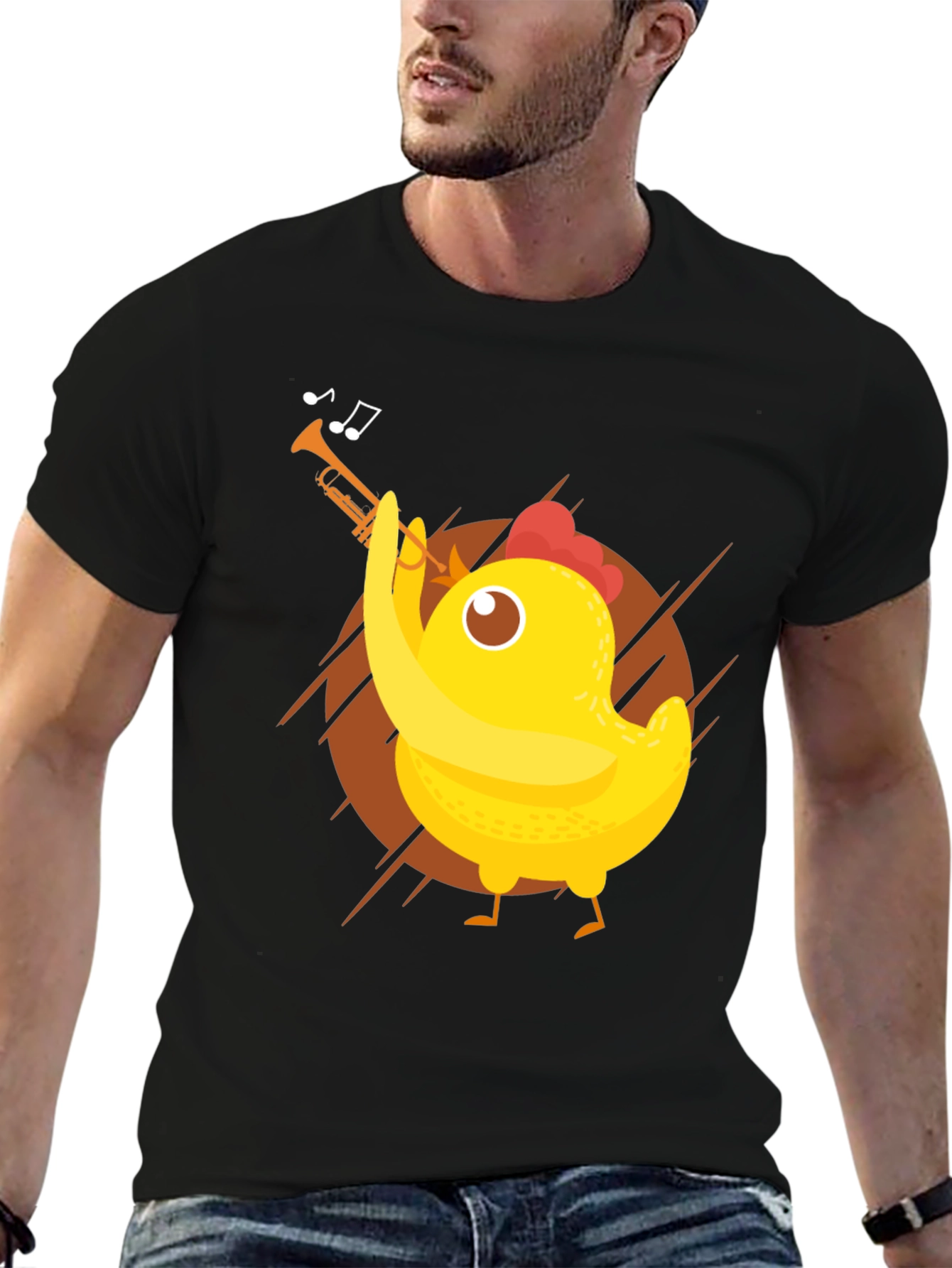 Funny Chicken Trumpet Player Graphic Tee