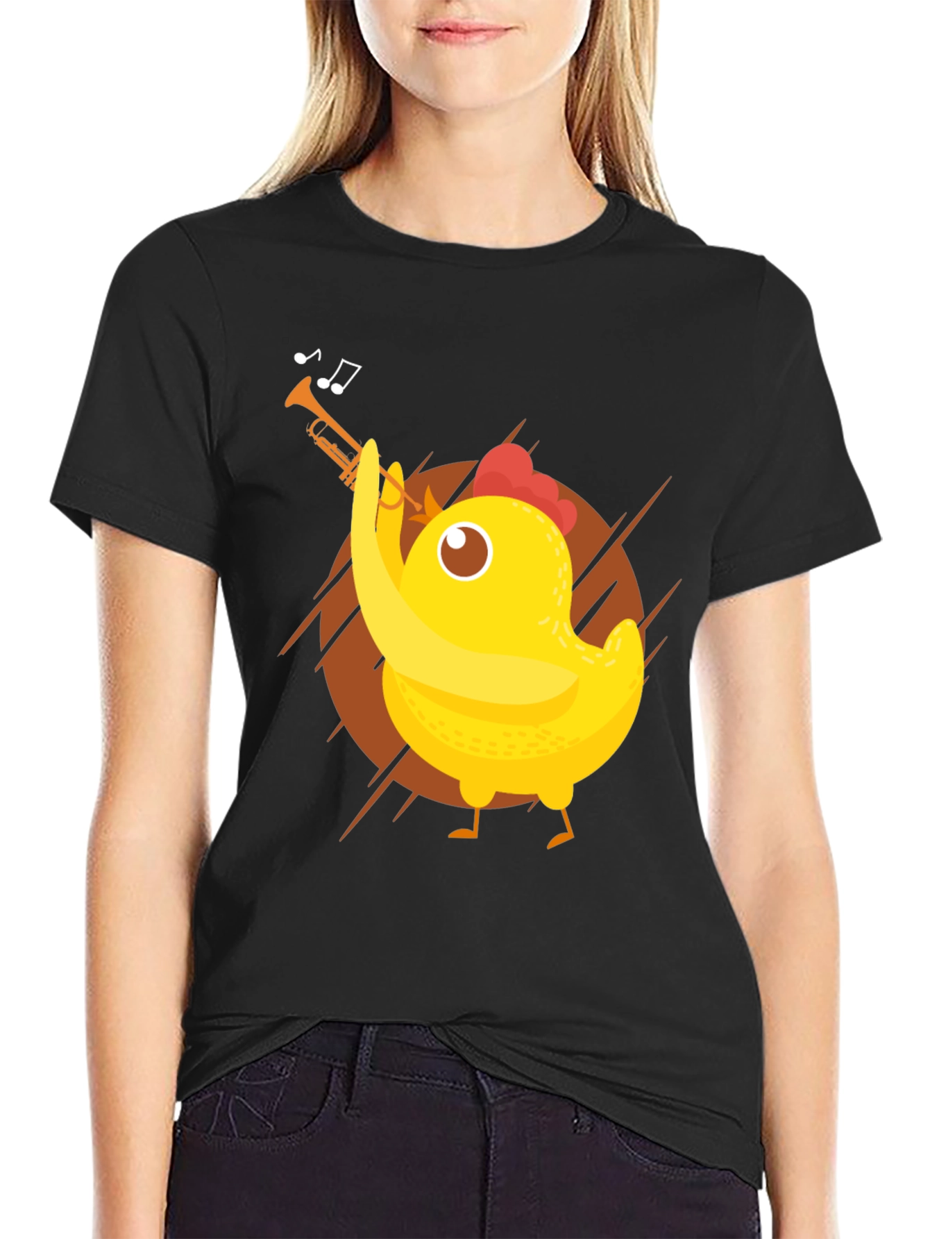 Funny Chicken Trumpet Player Graphic Tee