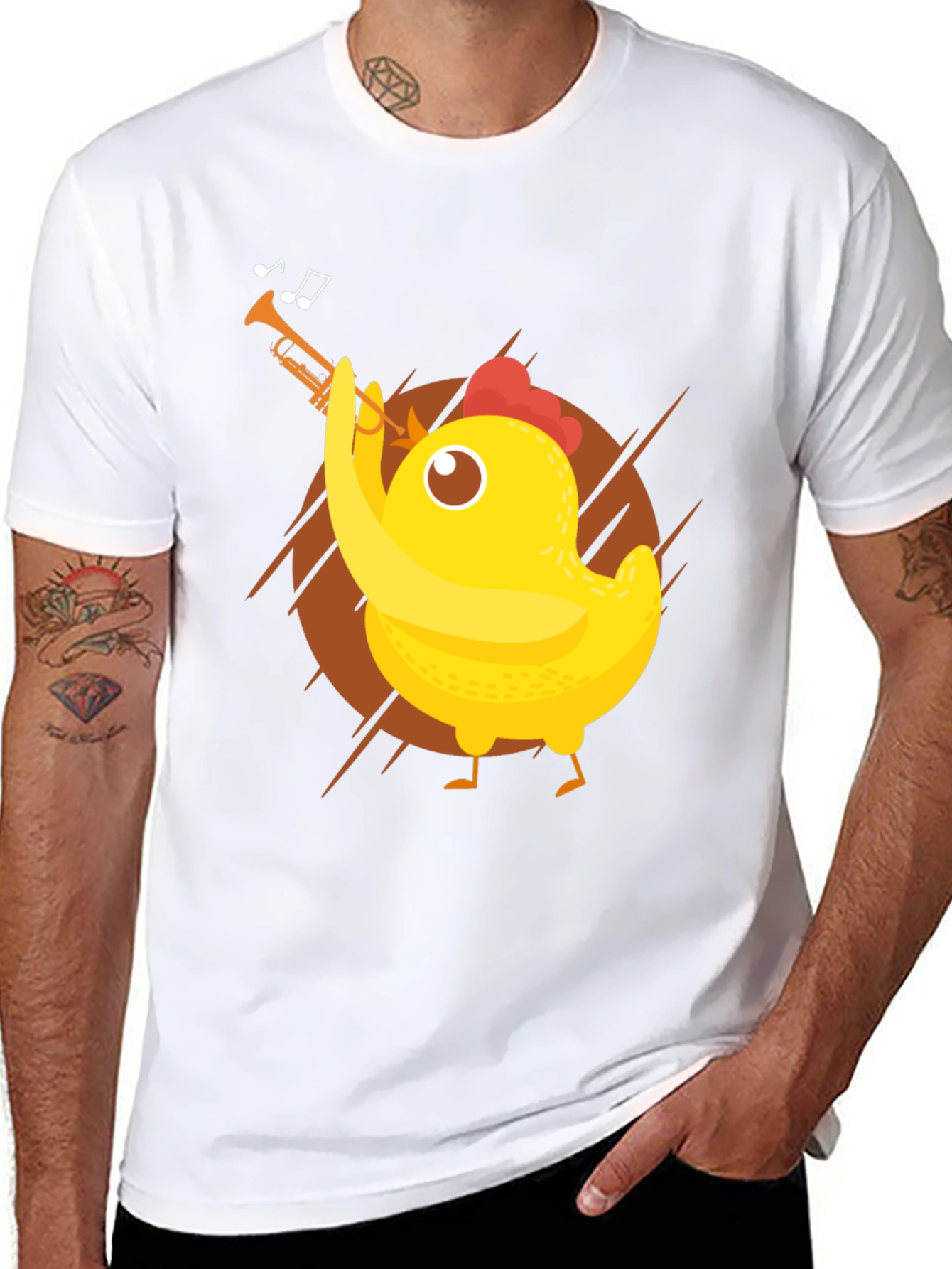 Funny Chicken Trumpet Player Graphic Tee