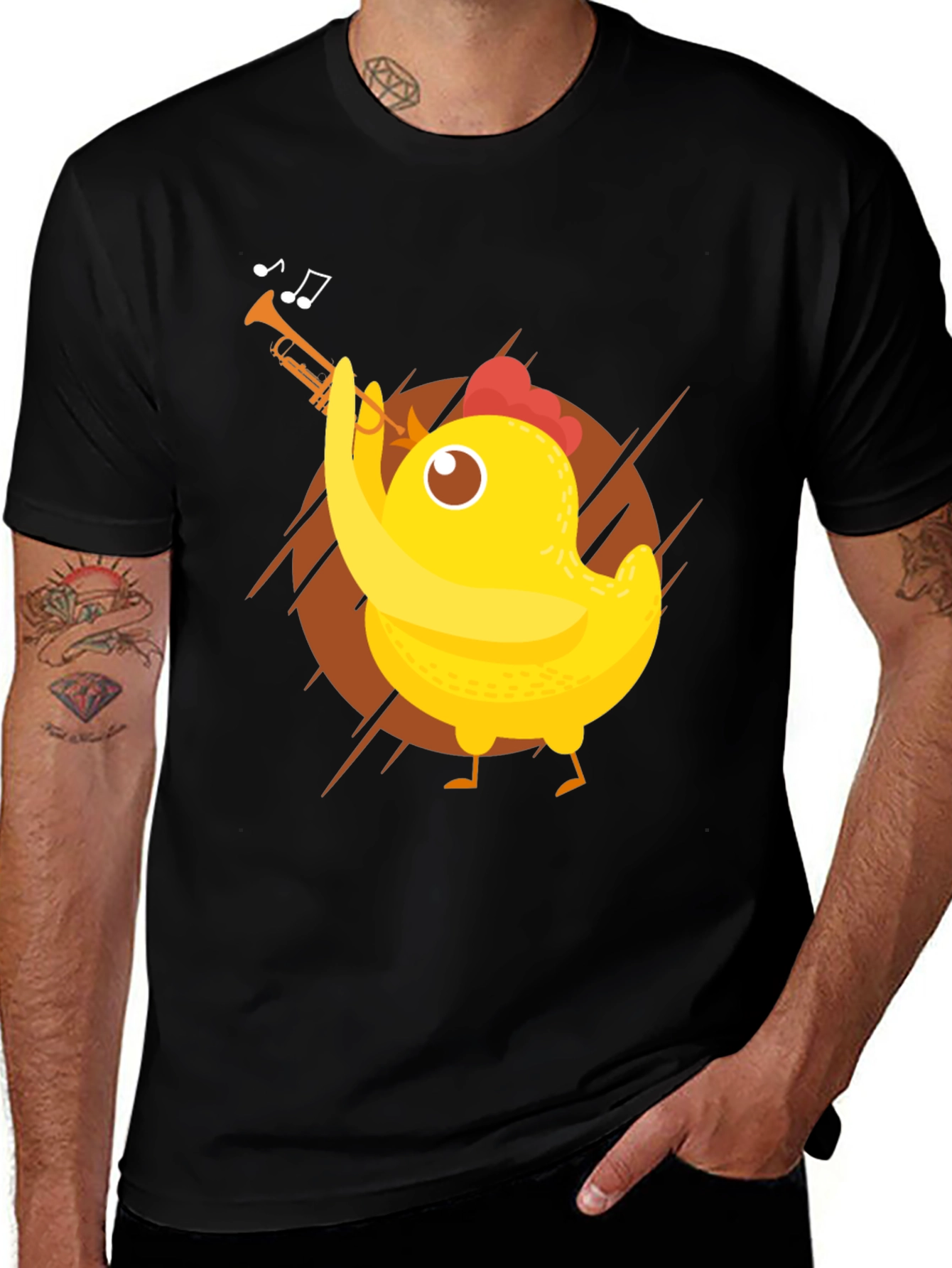 Funny Chicken Trumpet Player Graphic Tee