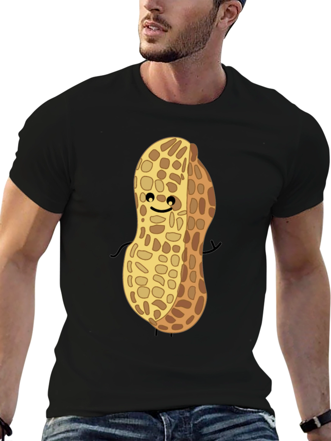 Cute Peanut Character Graphic T-Shirt - Black