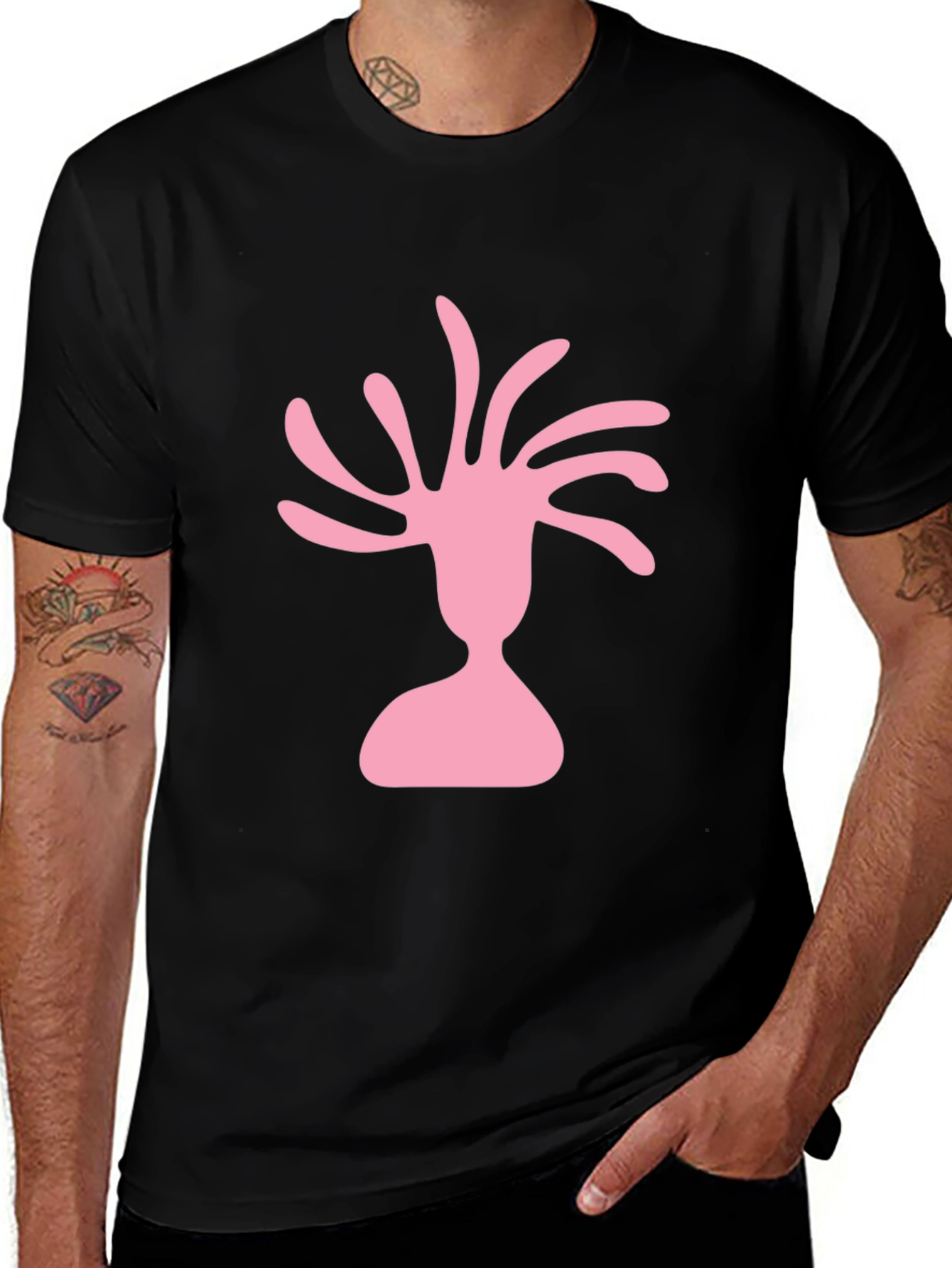 Pink Silhouette Graphic Black T-Shirt