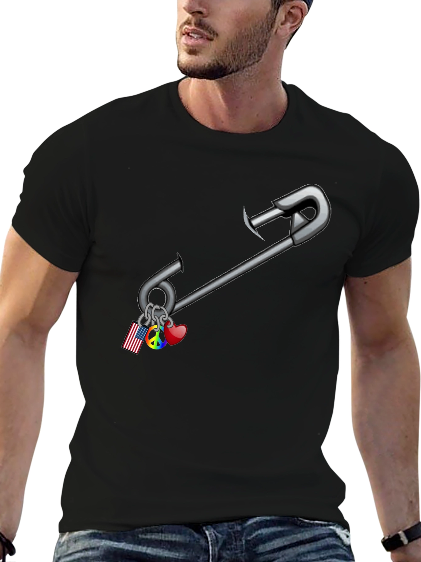 Safety Pin T-Shirt: American Pride Peace Love