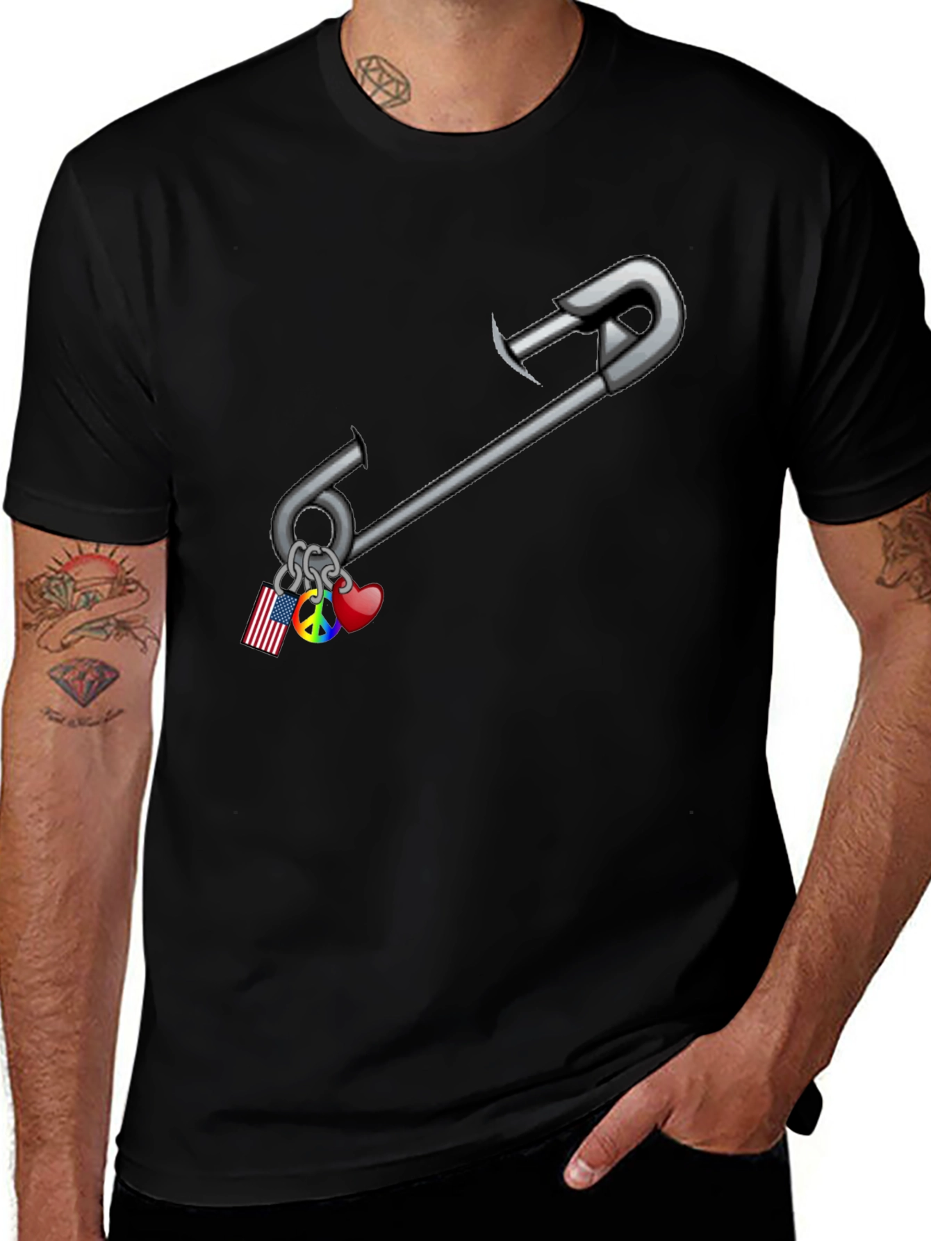 Safety Pin T-Shirt: American Pride Peace Love