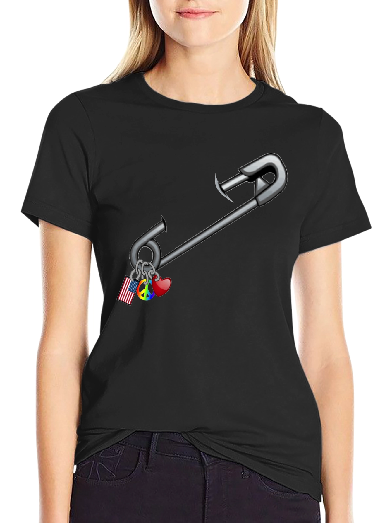 Safety Pin T-Shirt: American Pride Peace Love