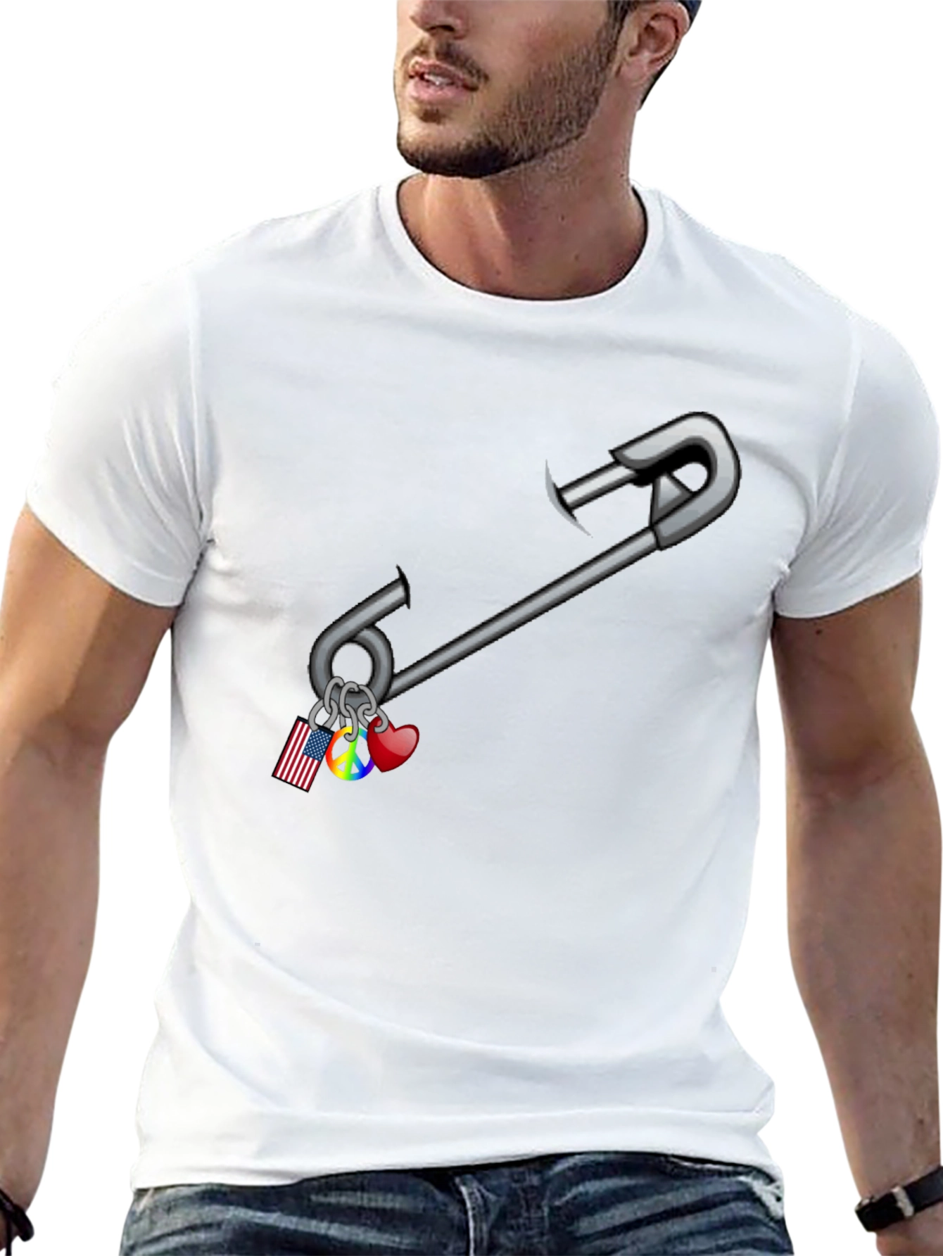 Safety Pin T-Shirt: American Pride Peace Love