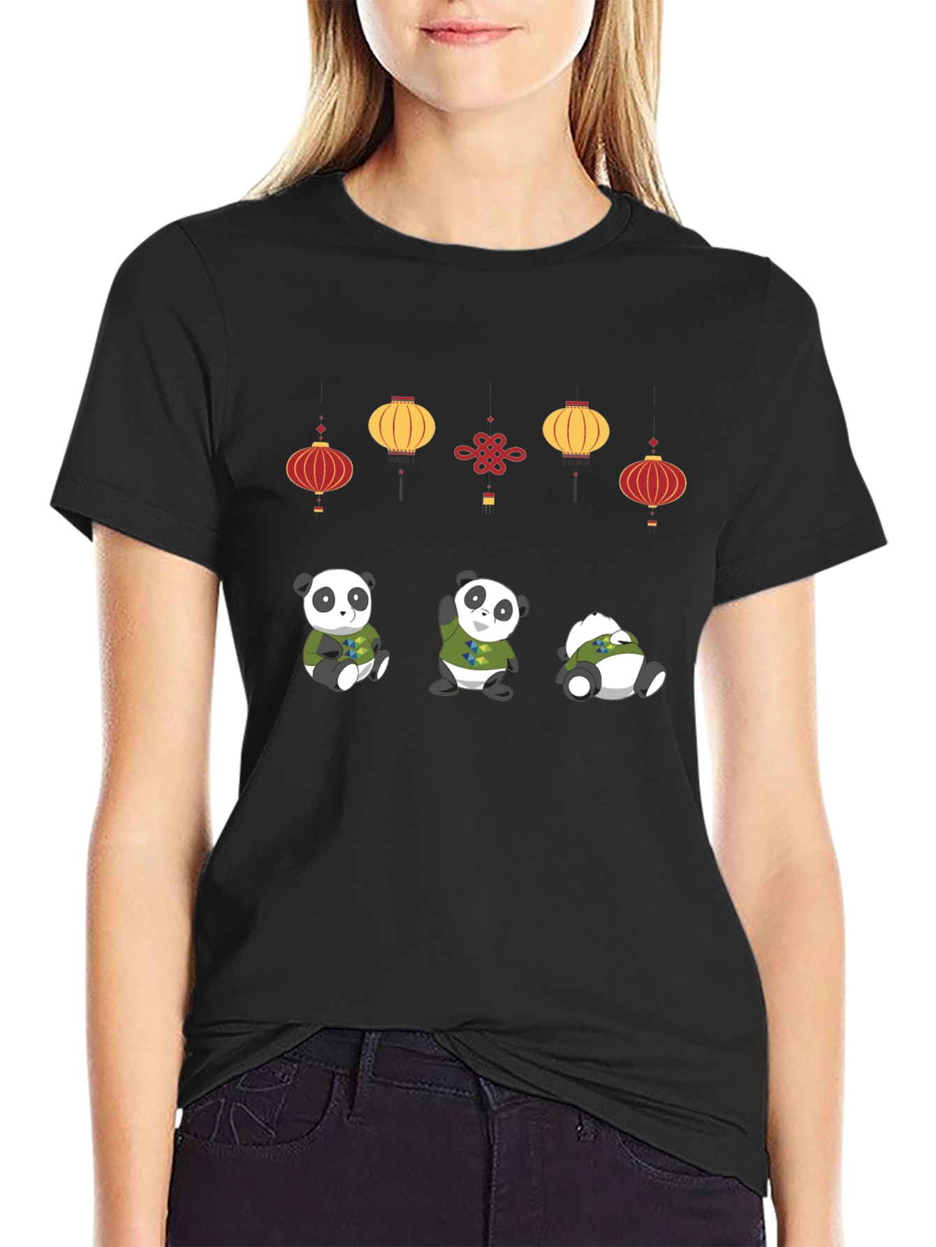 Panda and Lantern Graphic T-Shirt